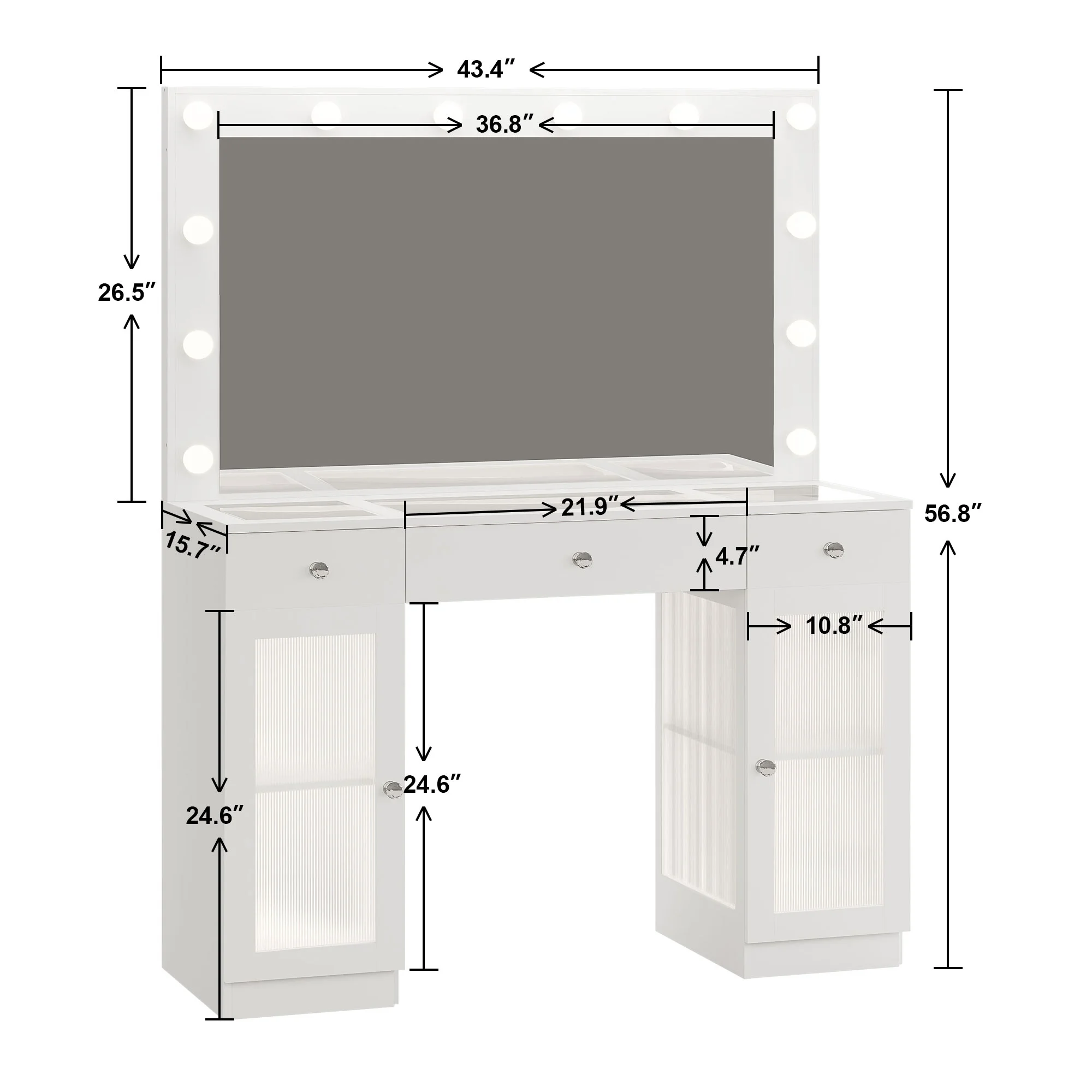 ABOVOBA Vanity Desk with Mirror and Lights, 3 Drawers and Power Outlet Makeup Vanity for Women, White