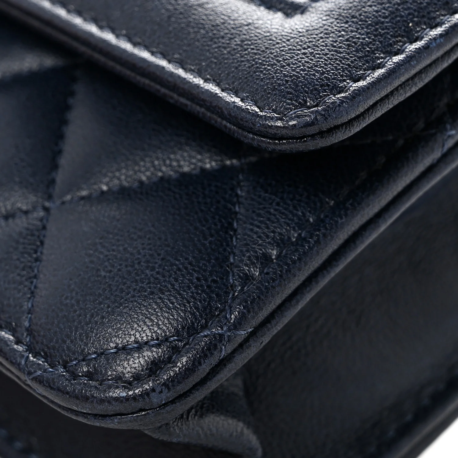 Lambskin Quilted Hold The Line Wallet On Chain WOC Dark Blue