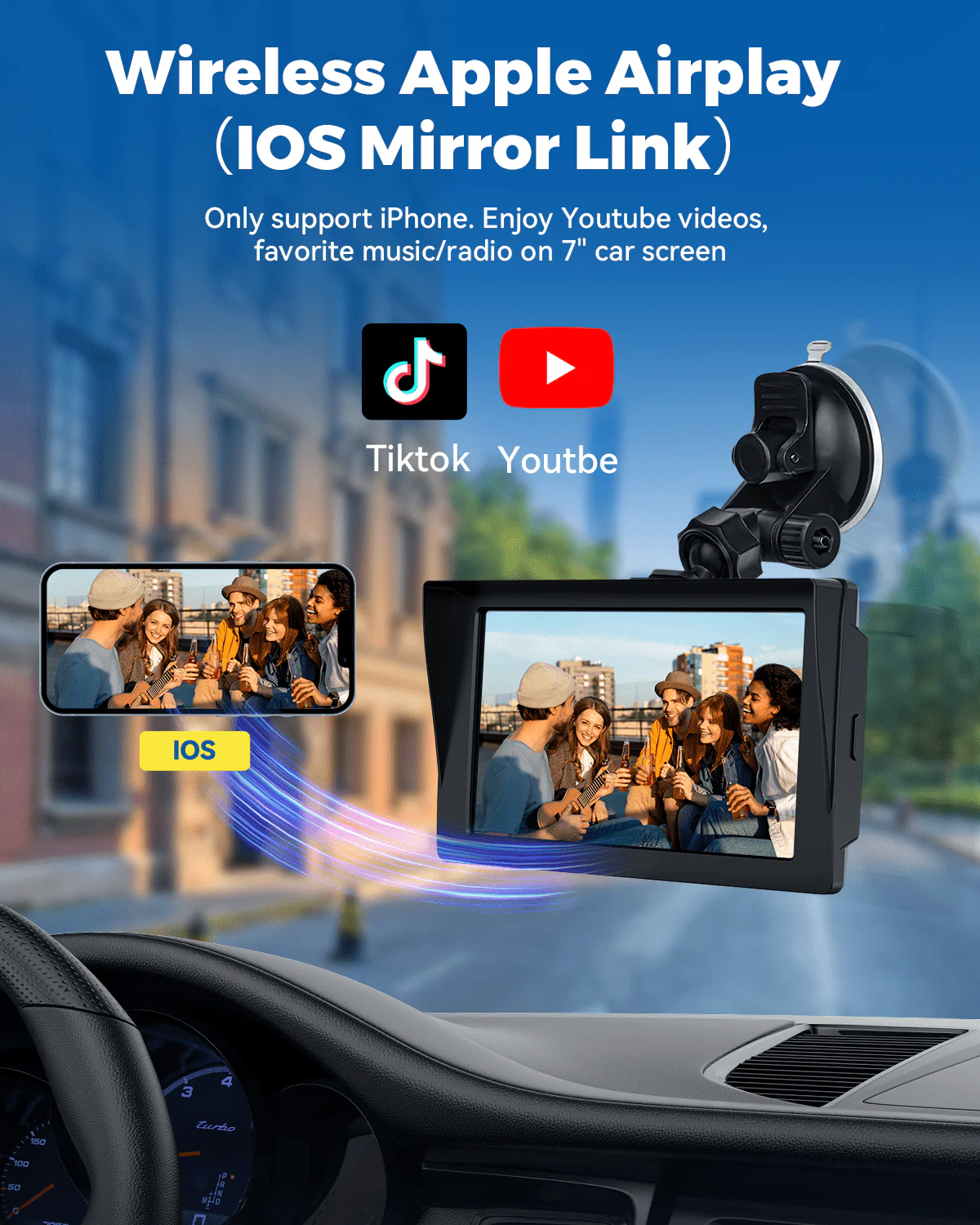 Wireless Apple Carplay Android Auto Car Stereo with Bluetooth, 7'' Touchscreen Carplay Car Radio with Siri, AUX, FM, Multimedia Player, GPS Navigation - Image 9