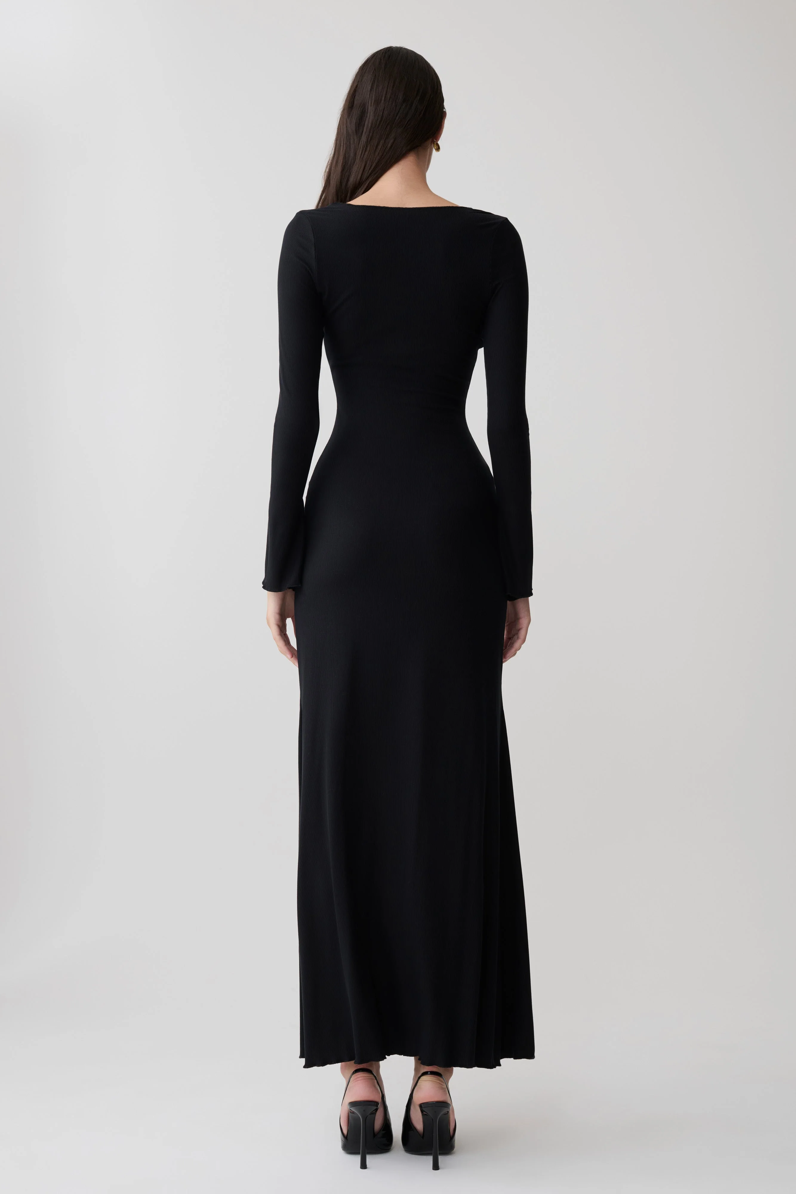 Tanya Buttoned Long Sleeve Maxi Dress - Black