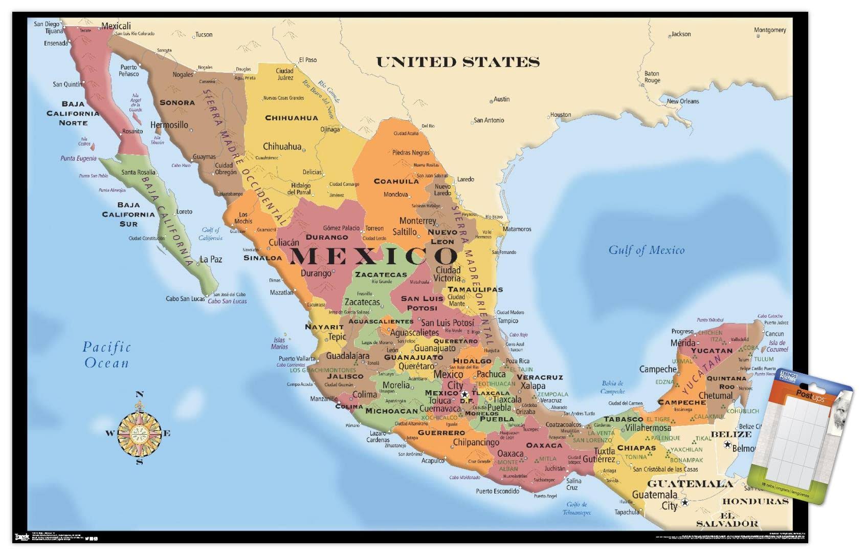 Trends International Map-Mexico Mount Bundle Wall Poster, 22.375