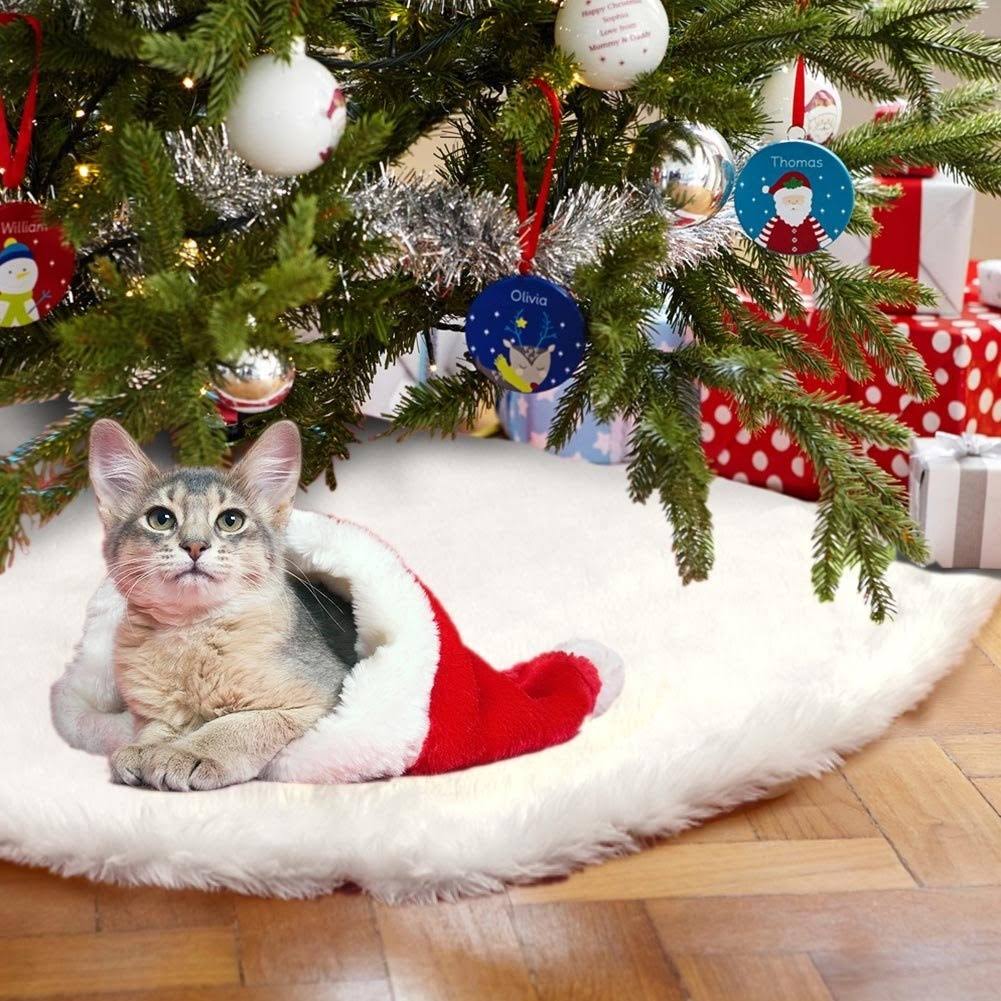 Aytai Christmas Tree Skirt 48 inch White Faux Fur Christmas Tree Skirt Luxury Tree Skirts for Holiday Decorations