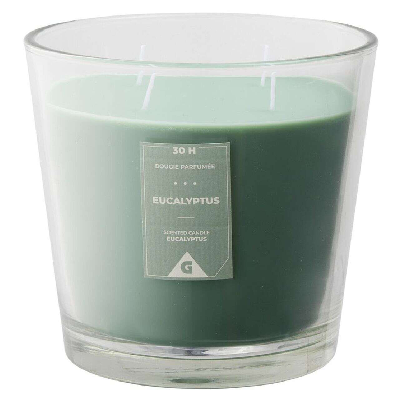 Bougie parfumée dans verre senteur eucalyptus Ø13,5xH12,5cm 30H