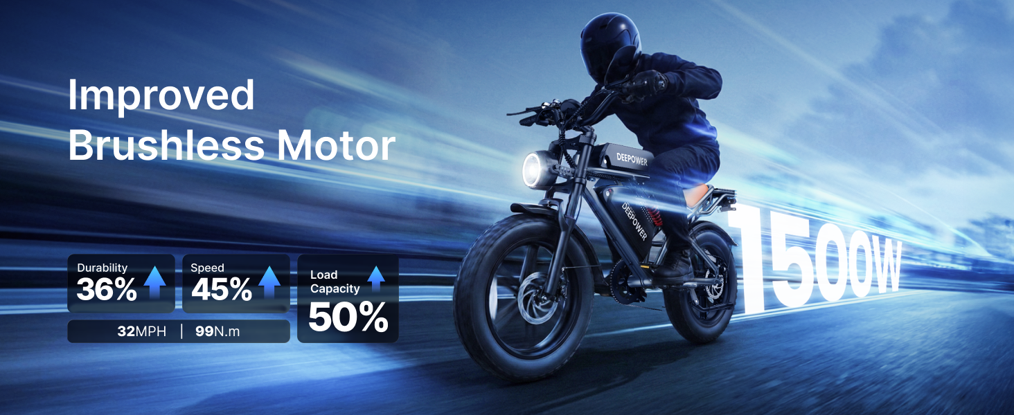 Electric motorcycle with improved brushless motor. specs and brand visible on road