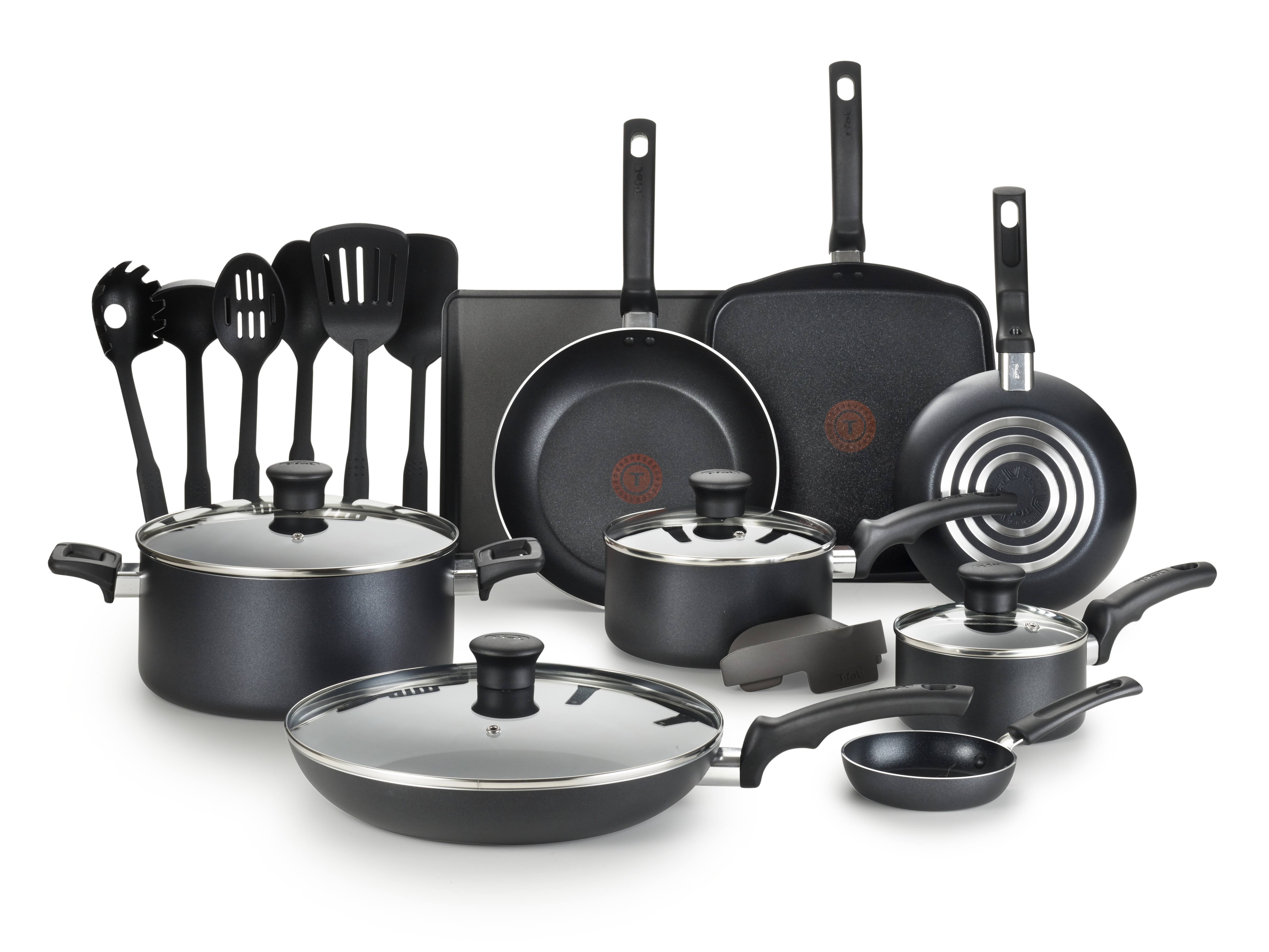 T-Fal Essentials 20 Pc. Nonstick Cookware Set, Black