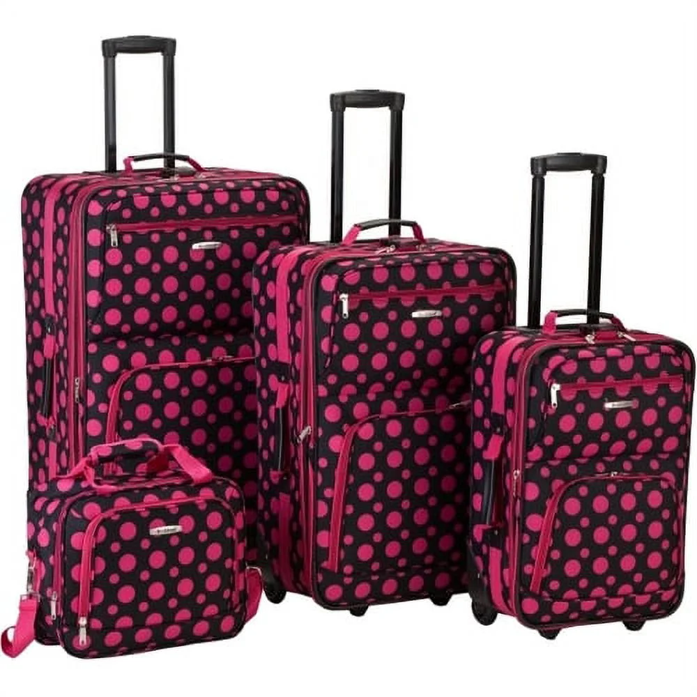 Luggage Fashion Collection 4 Piece Softside Expandable Luggage Set(Black Pink Dot) - Image 2