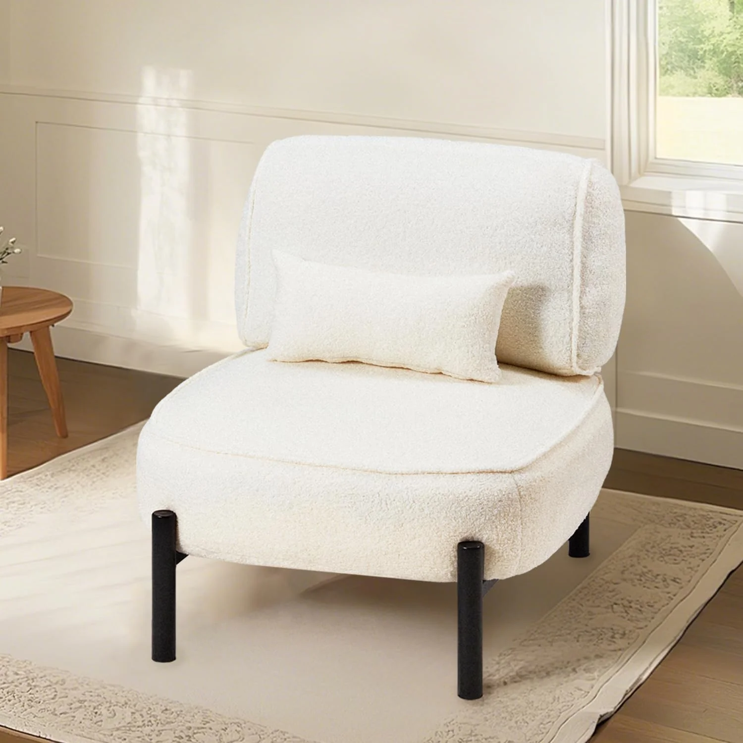 AECOJOY Mid Century Modern Accent Chair, Extra Large Teddy Upholstered Lounge Chair with Pillow