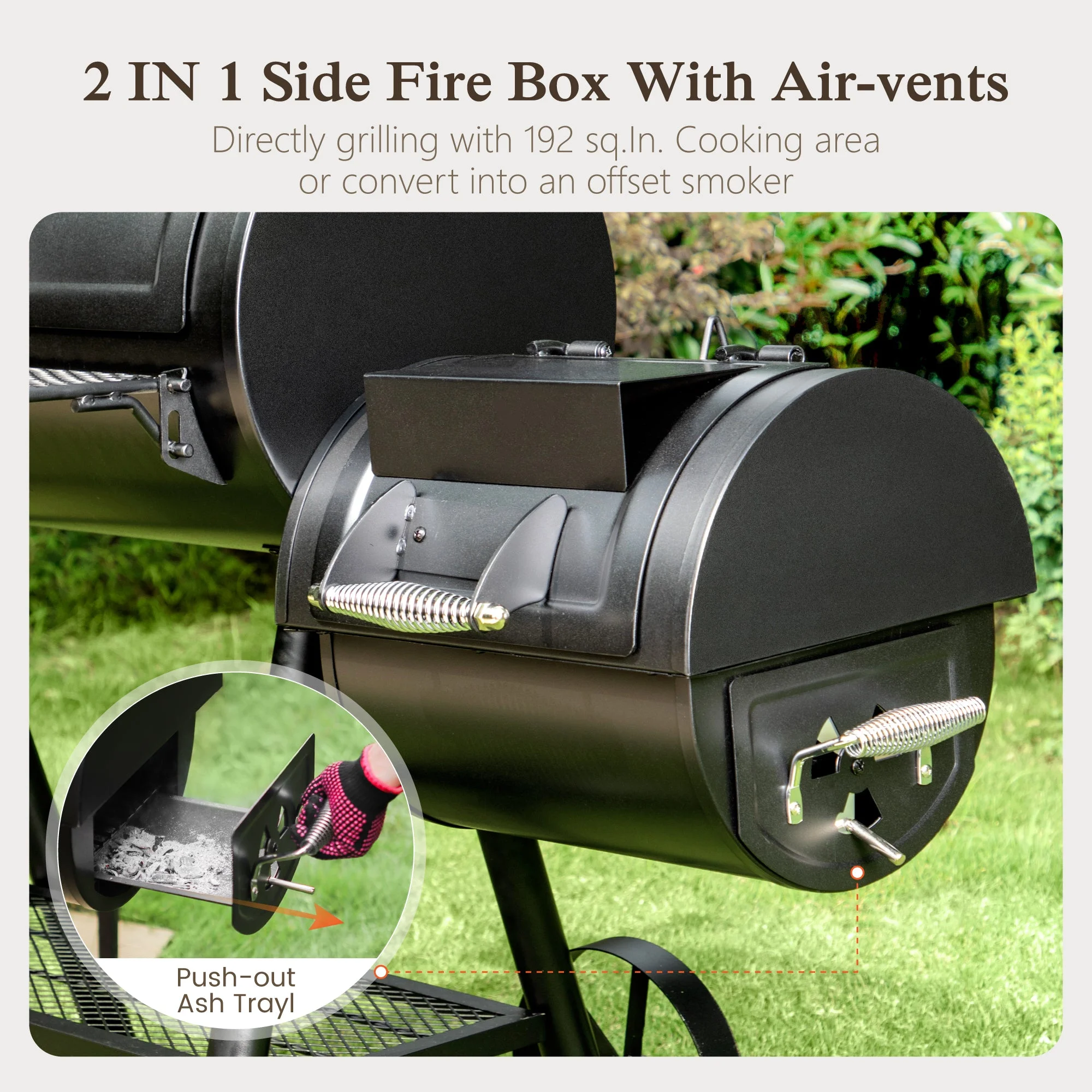 Heavy Duty BBQ Charcoal Grill with Offset Smoker Overlarge 941 sq.in. Cooking Area - Image 5