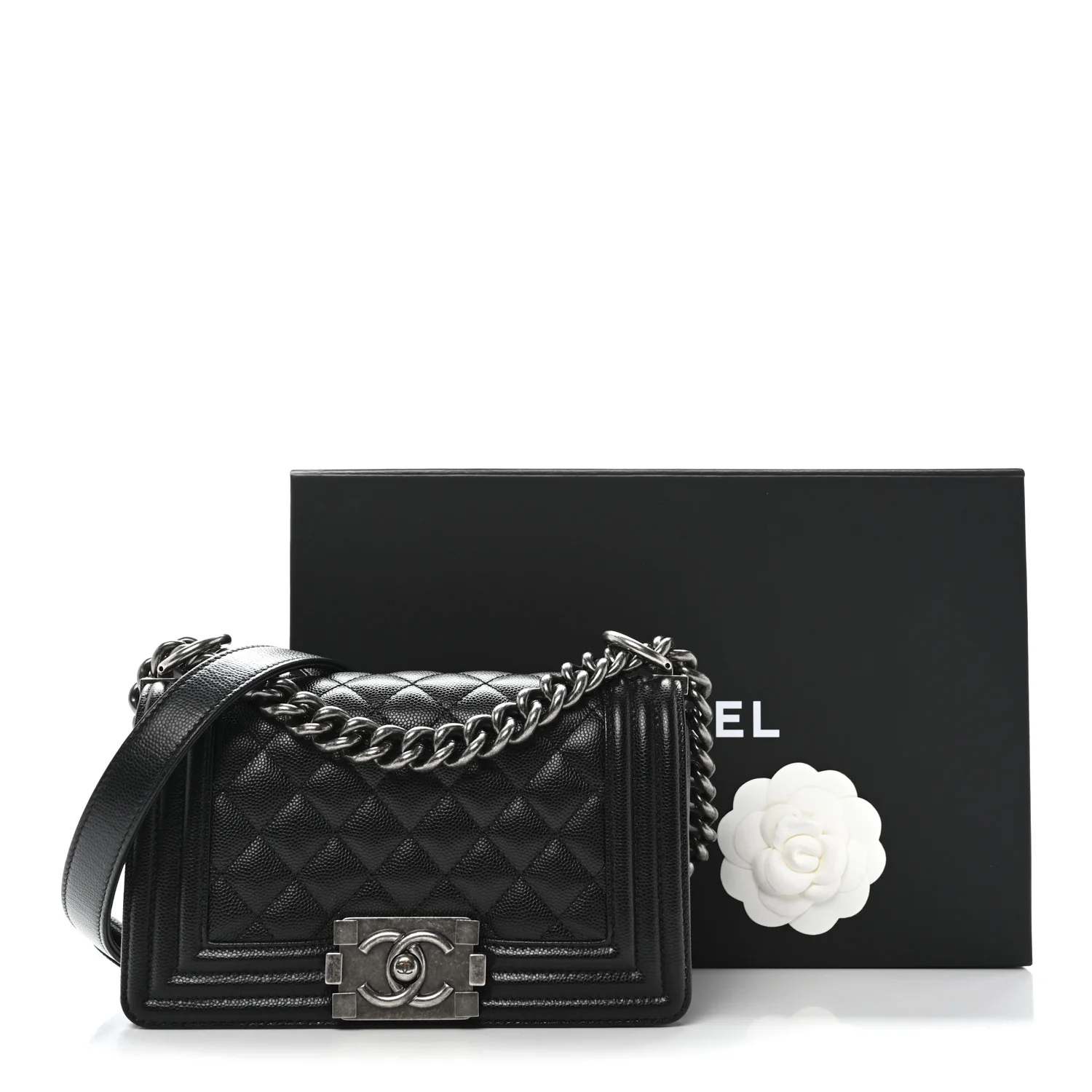 Caviar Quilted Small Boy Flap Black