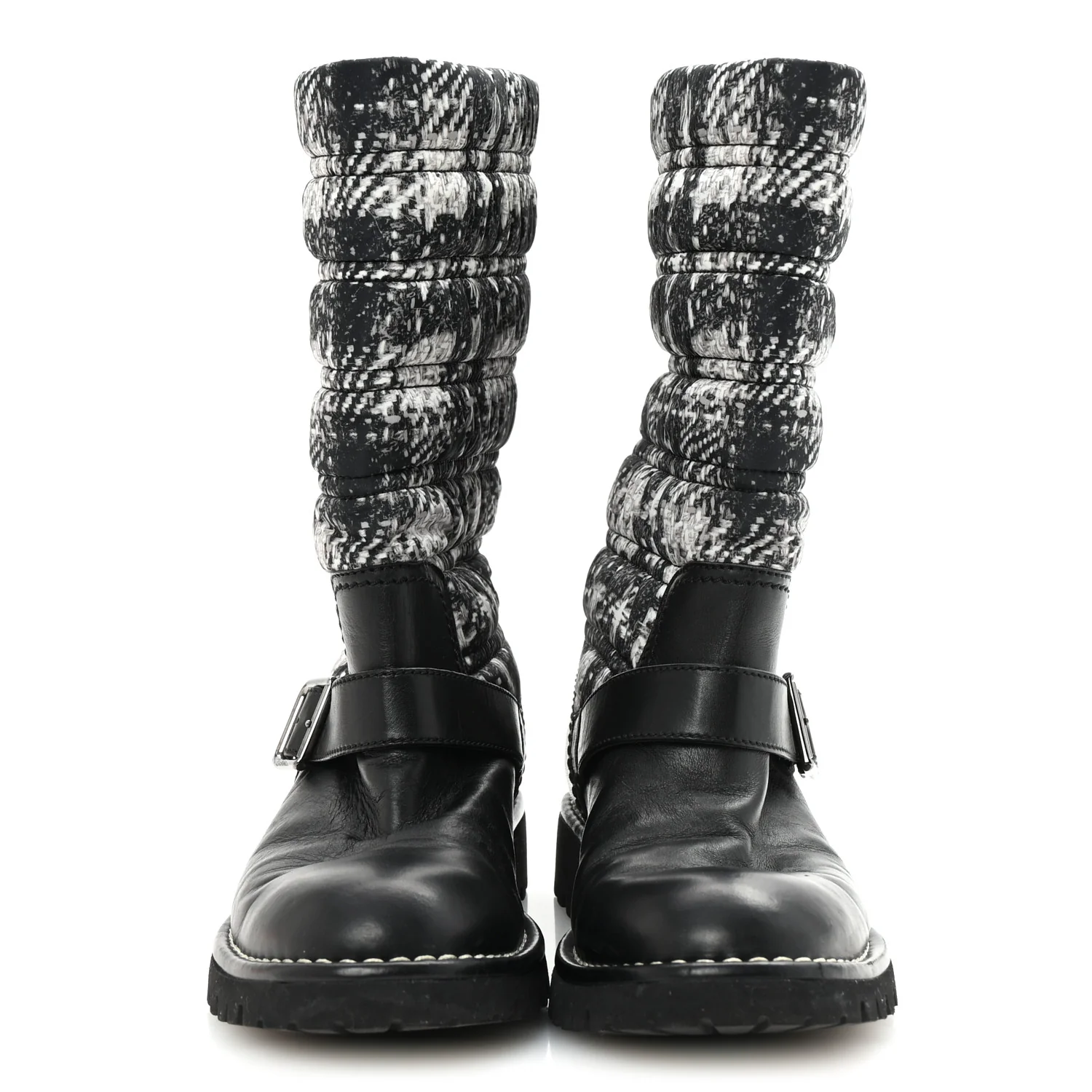 Calfskin Tweed Nylon Printed Boots 38 Black