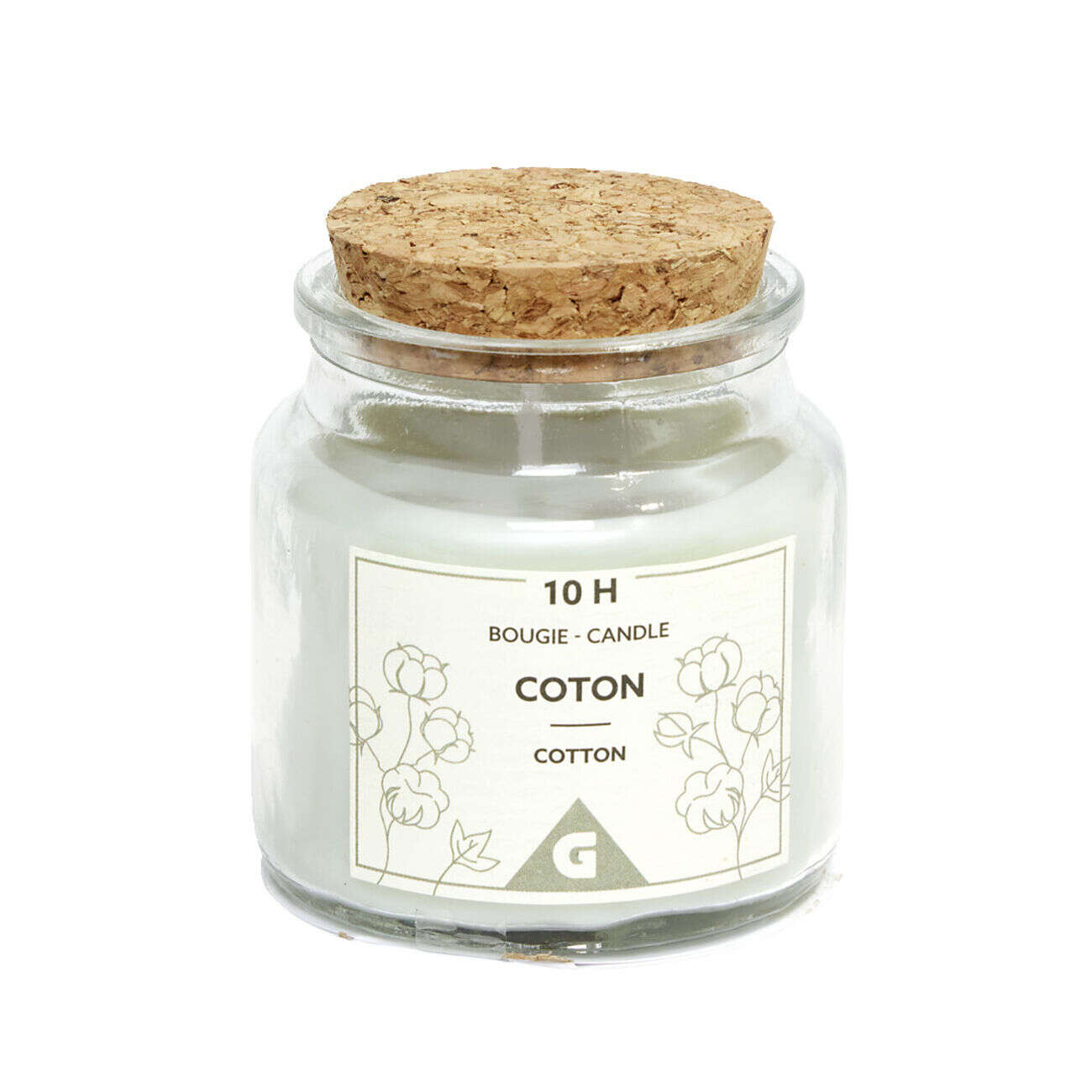 Bougie dans verre et bouchon liège Ø6xH6,5cm (4 modèles)