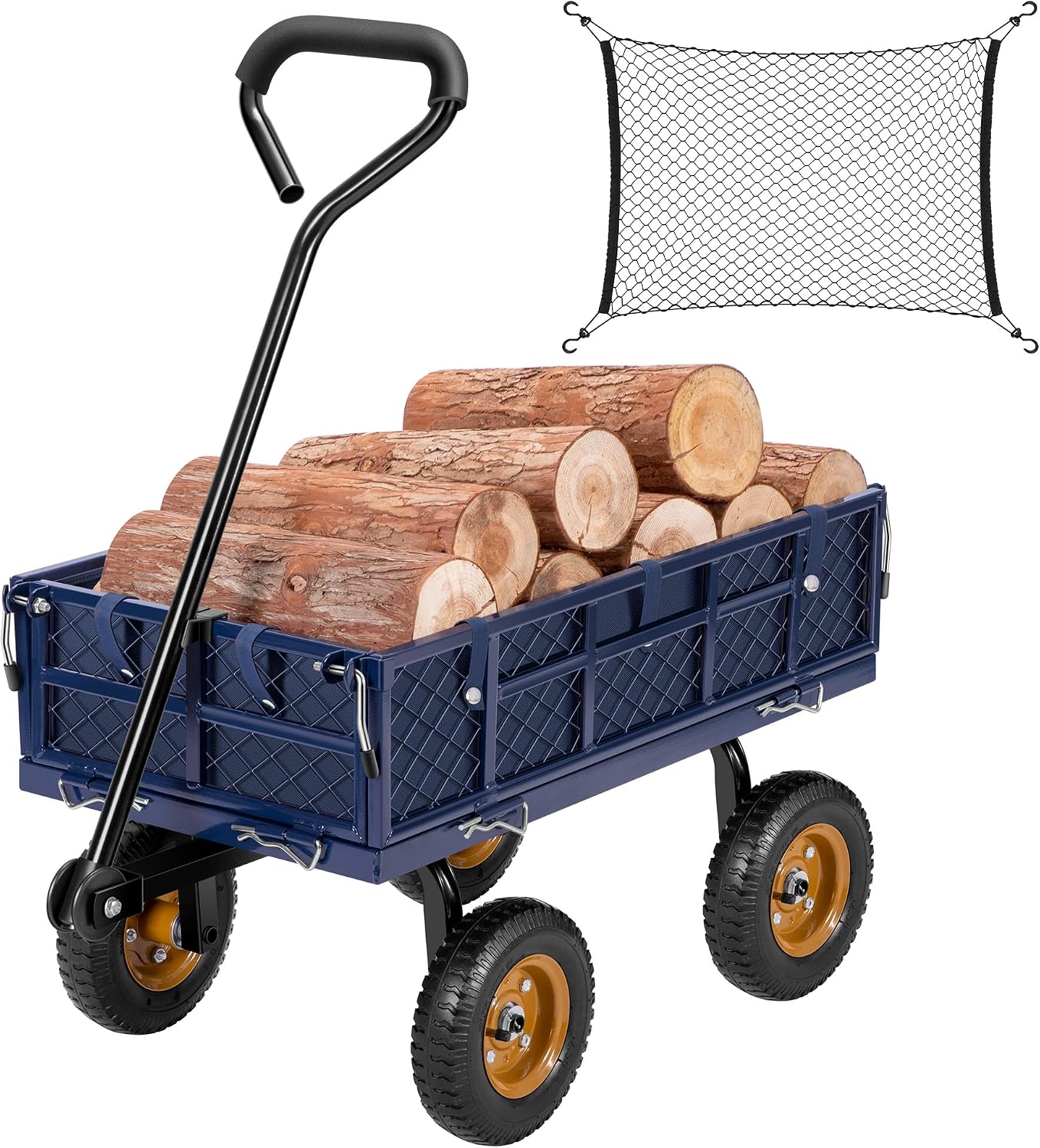 VIVOSUN Heavy-Duty Steel Garden Cart, 400-Pound Capacity, Steel Utility Garden Wagon with Removable Sides, 8
