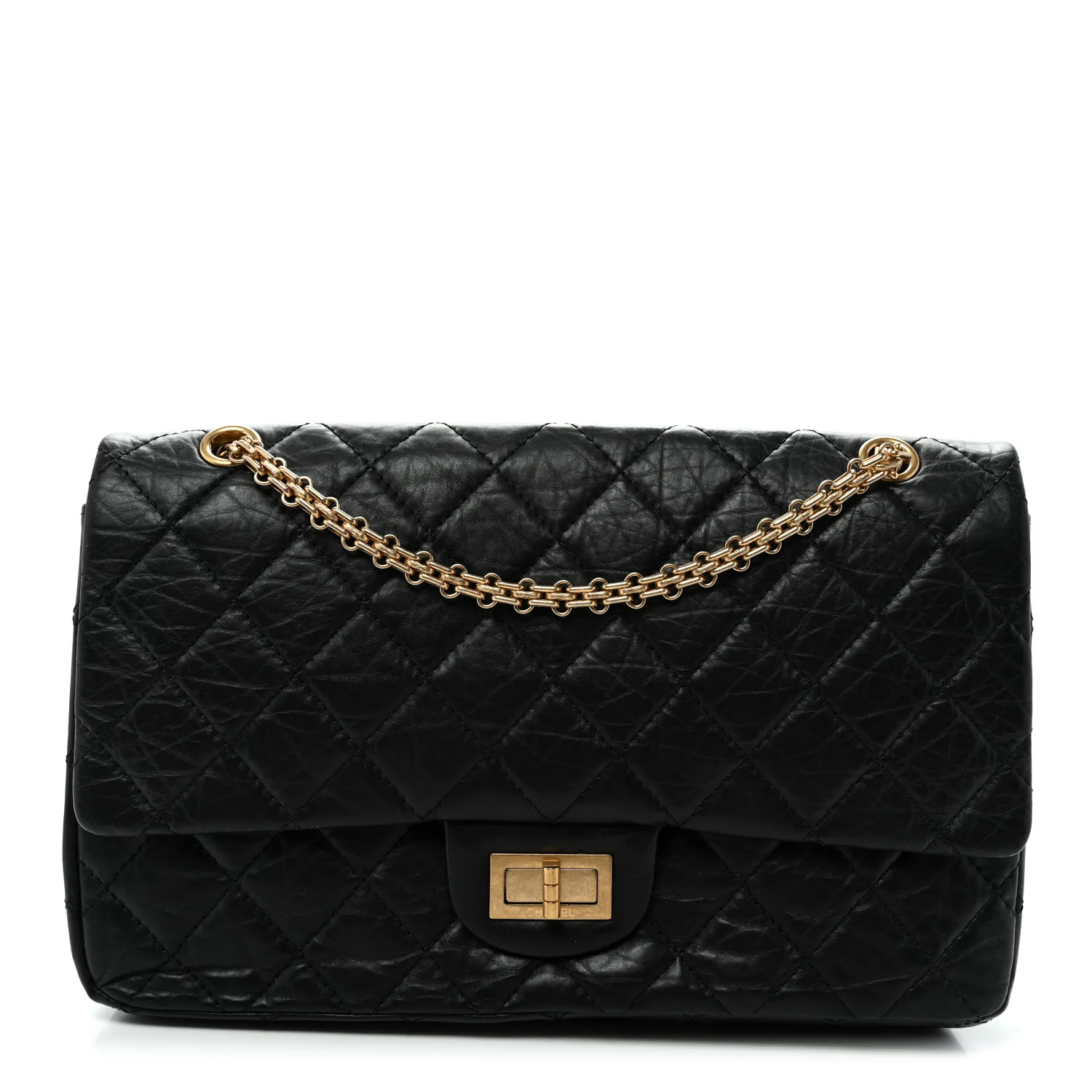 Aged Calfskin Quilted 2.55 Reissue 227 Flap Black