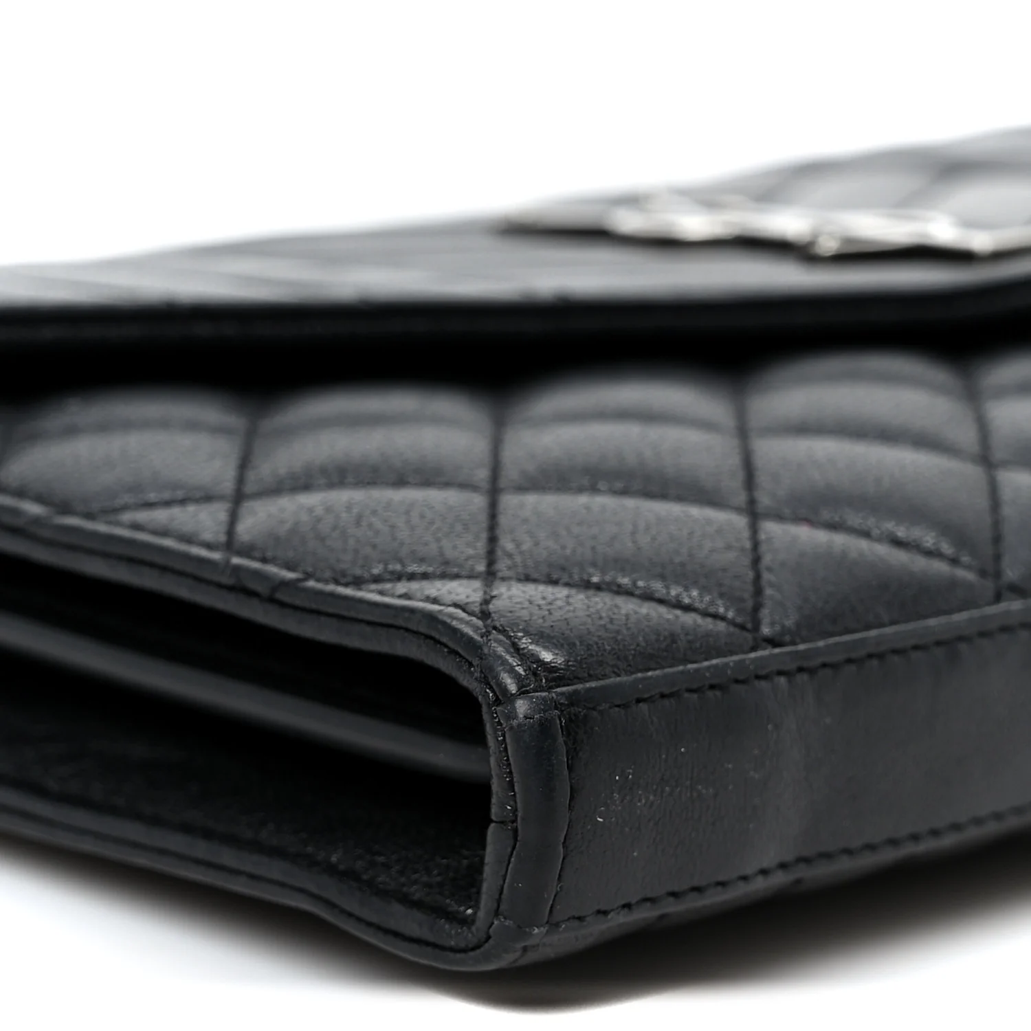 Sheepskin Tri-Quilt Monogram Envelope Chain Wallet Black