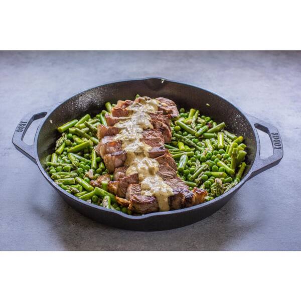 12 in Cast Iron Skillet in Black with Dual Handles Image 3