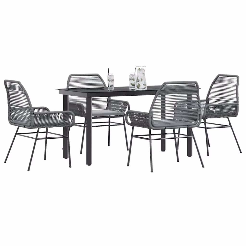 Vidaxl 7 Piece Patio Dining Set with Cushions Black Poly Rattan Glass