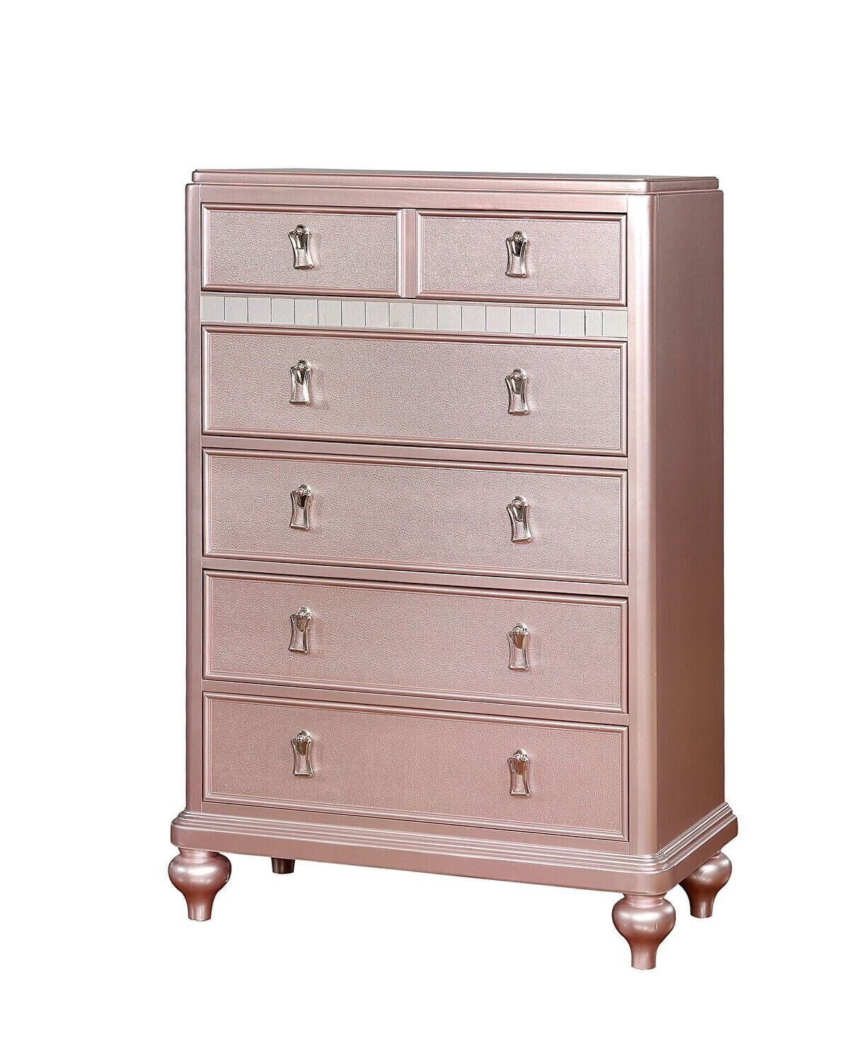 Contemporary Rose Gold Twin Size Bed 6pc Set Dresser Mirror Nightstand Chest Padded HB Tufted Bedroom Furniture Solid wood - Image 2