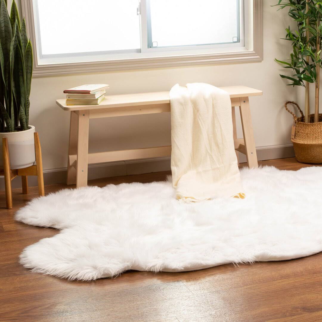 Etta Avenue? Dominick Handmade Shag Faux Sheepskin White Area Rug Gold Flamingo Rug Size Novelty 4' x 6'