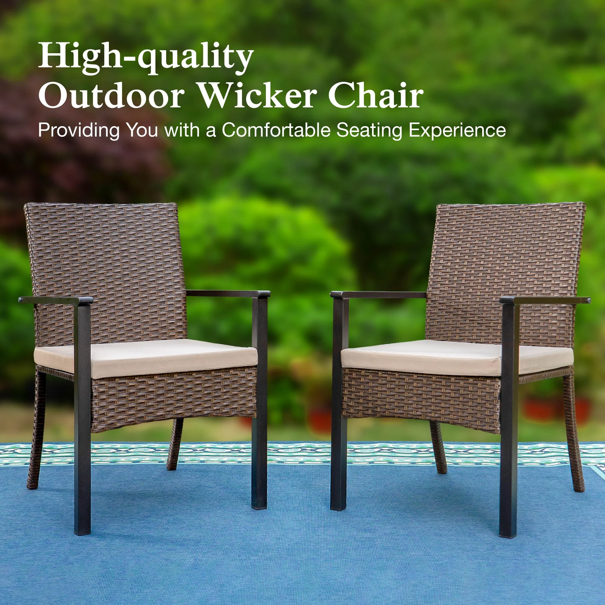 8-Piece Outdoor Patio Dining Set with 13 ft Umbrella, Rattan Chairs Rectangle Table Set for 6, Beige Umbrella(8Pcs-Black/Beige) - Image 3