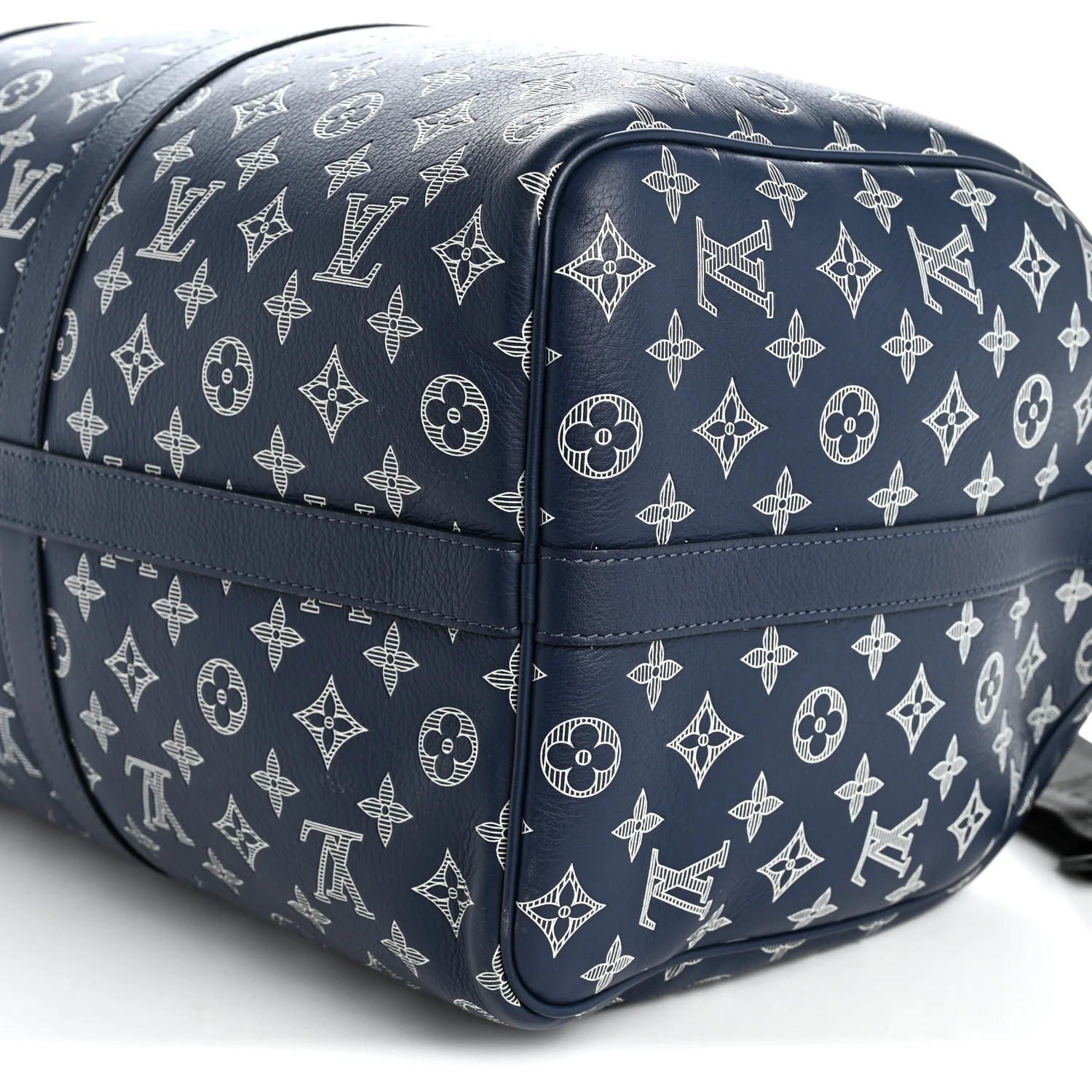 Calfskin Shadow Monogram Keepall Bandouliere 50 Ink Blue White