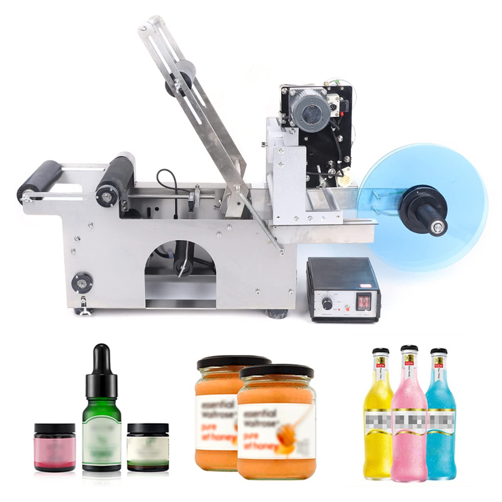 Manual Round Bottle Labeling Machine with Press Handle, Adjustable Bottle Labeler Label Applicator Machine Coding Machine Wine Bottle Sticker Labeler for Vial Light Small Bottles, 15-120mm