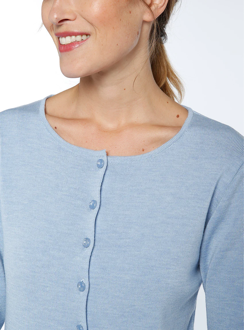 Cardigan femme en laine mérinos Bleu Ciel Chiné