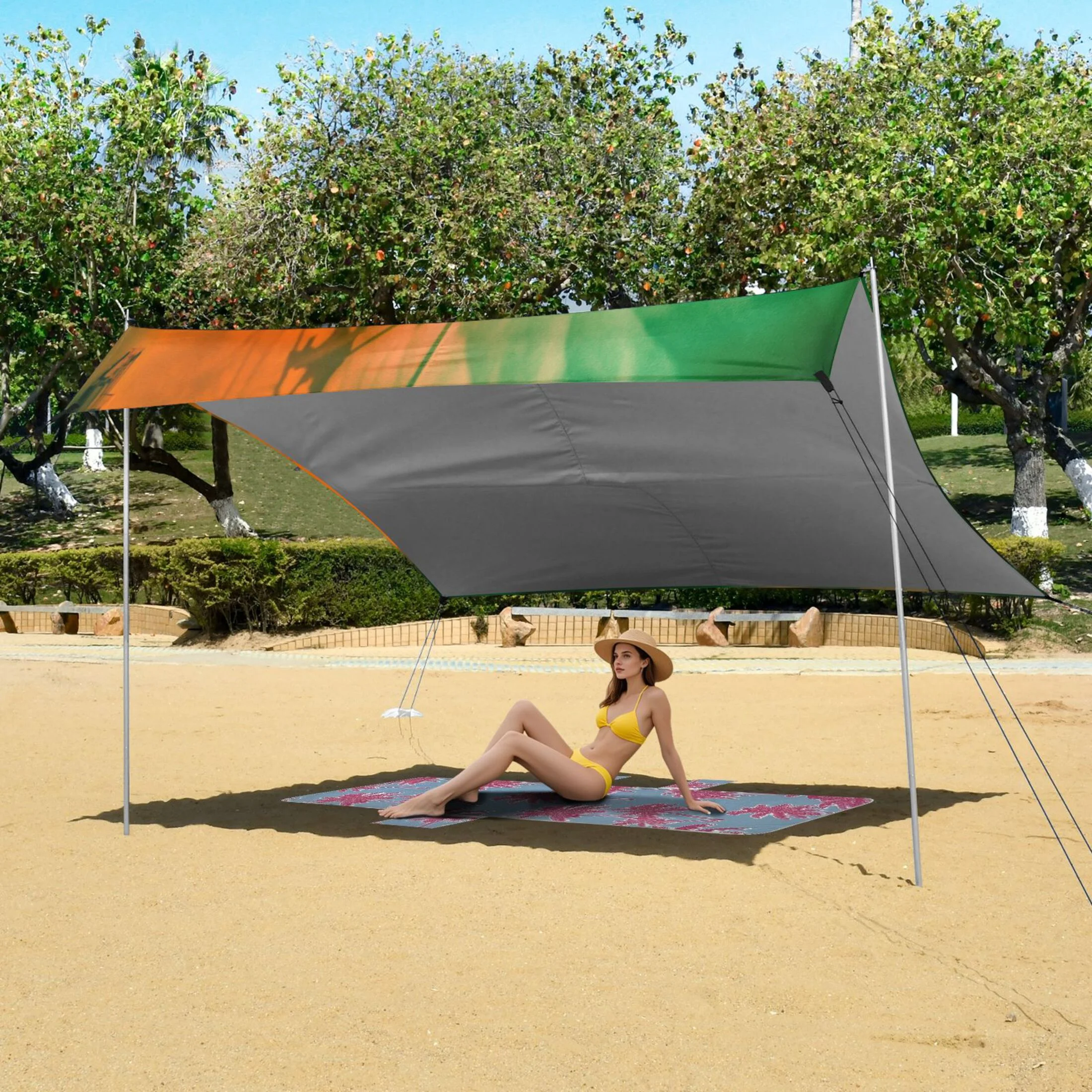 Beach Tent Beach Canopy 9.2x10.5Ft Beach Tent Sun Shelter Outdoor Canopy with Carry Bag for Camping, Backyard and Picnics Black Bat and Cat