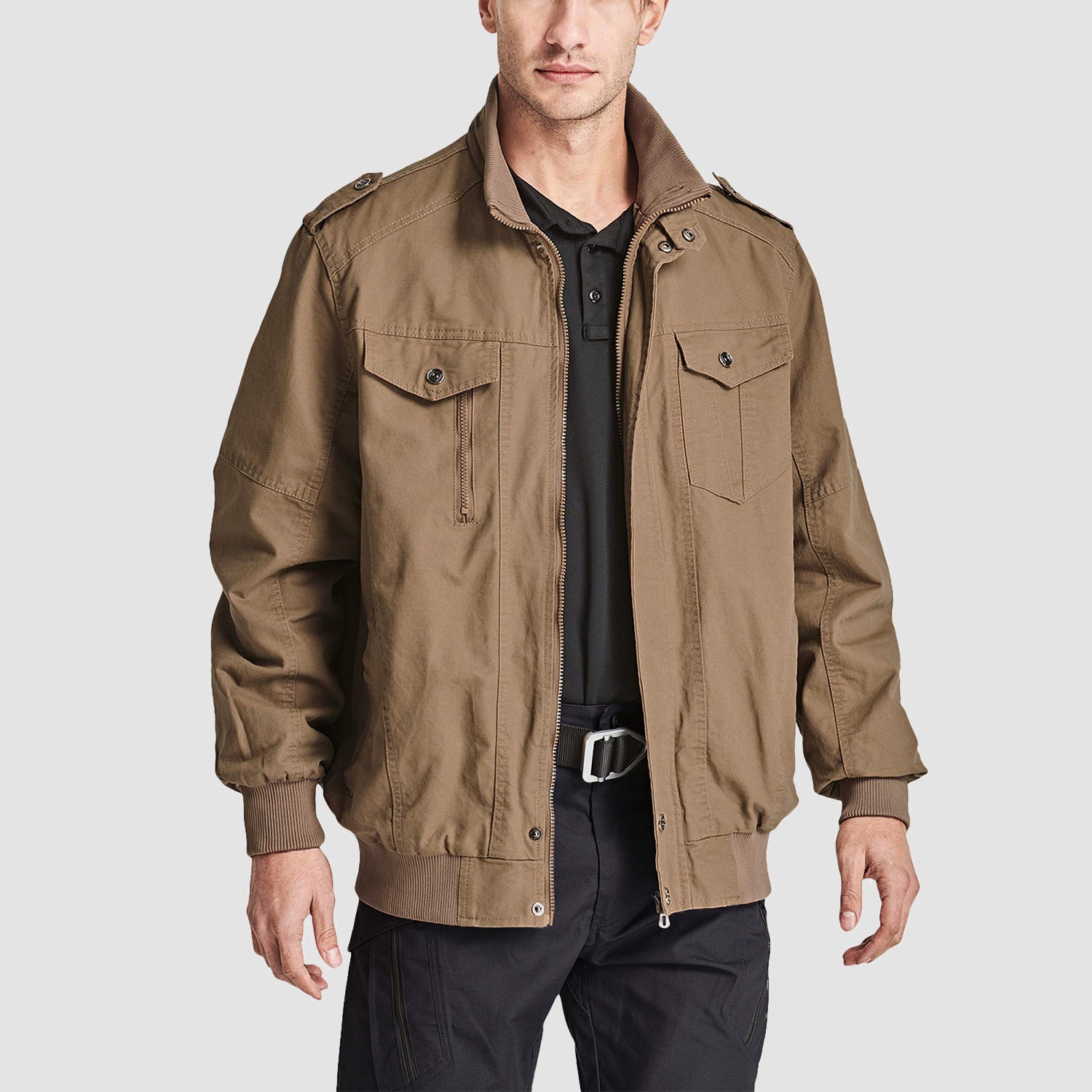 Veste cargo en coton pour homme, col montant, veste tactique légère, coupe-vent, 4 poches