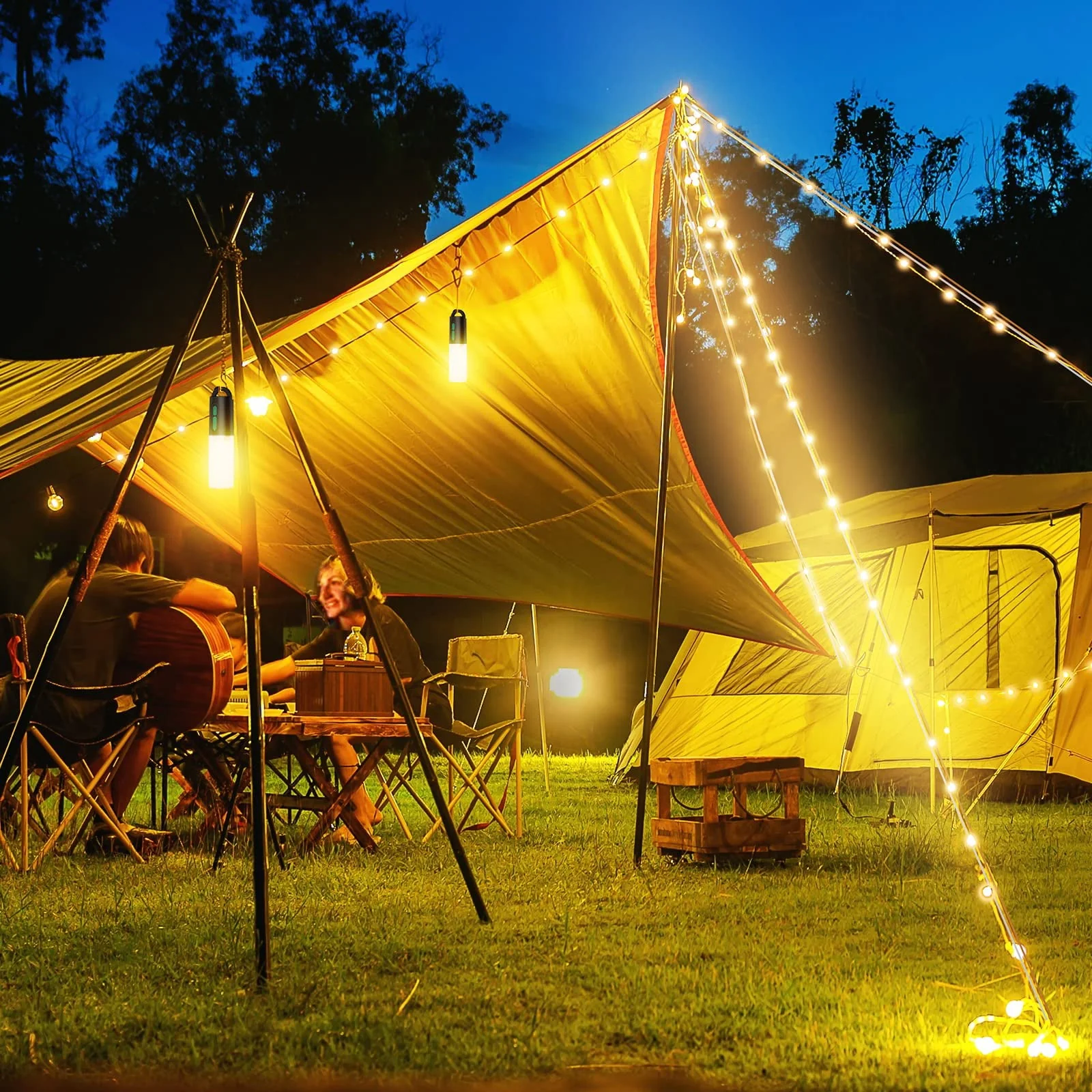 4-in-1 Multifunction Camping Light, 4000mAh Power Bank for Charging, IPX6 Waterproof LED Flashlight, 33ft 100 LED USB Powered String Fairy Lights for Outdoor Tent, Bedroom, Party, Hiking,Wedding