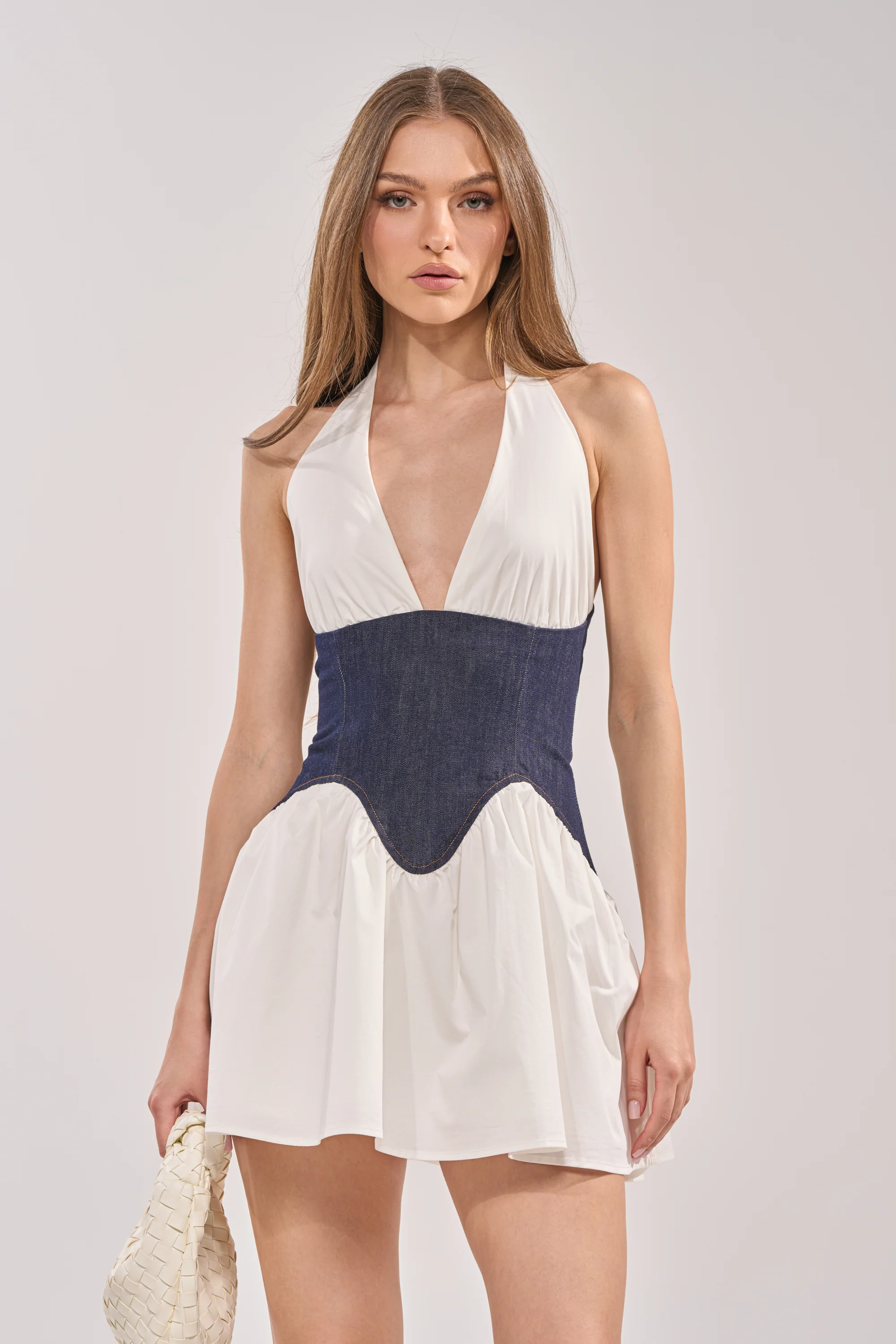 SAY LESS POPLIN MINI DRESS IN WHITE - Akira Store