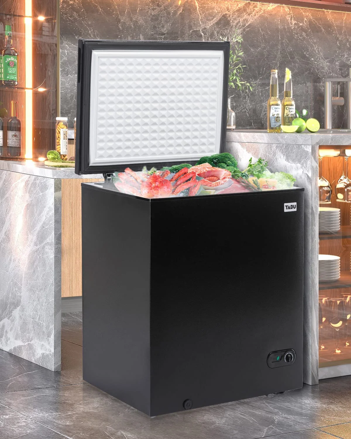 TABU Chest Freezer, 7.0 cu ft Deep Freezer with Adjustable Temperature, Compact Freezer with Top Open Door (Black)