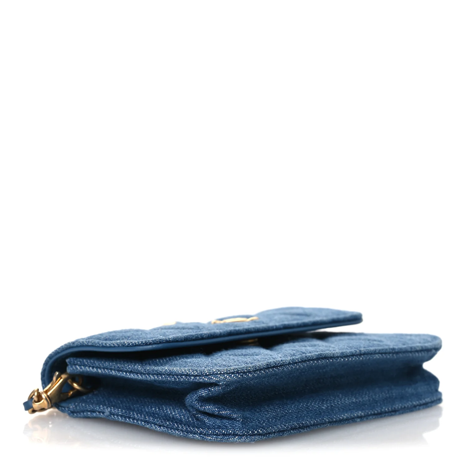 Denim Quilted CC Pearl Crush Clutch With Chain Blue
