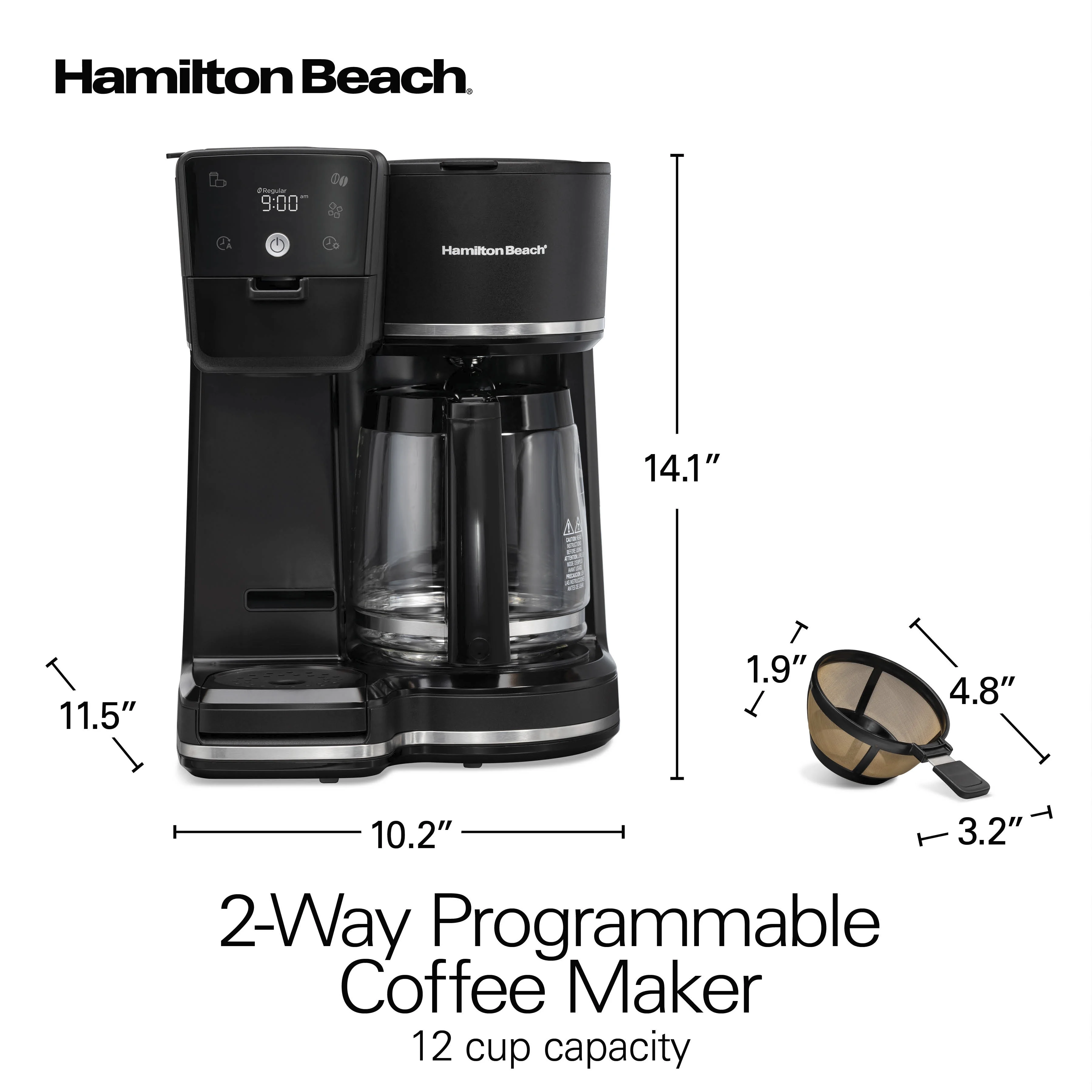 Hamilton Beach 2 - Way Programmable Iced/Hot Coffee Maker, Single - Serve and 12 Cup Glass Carafe, 47501J