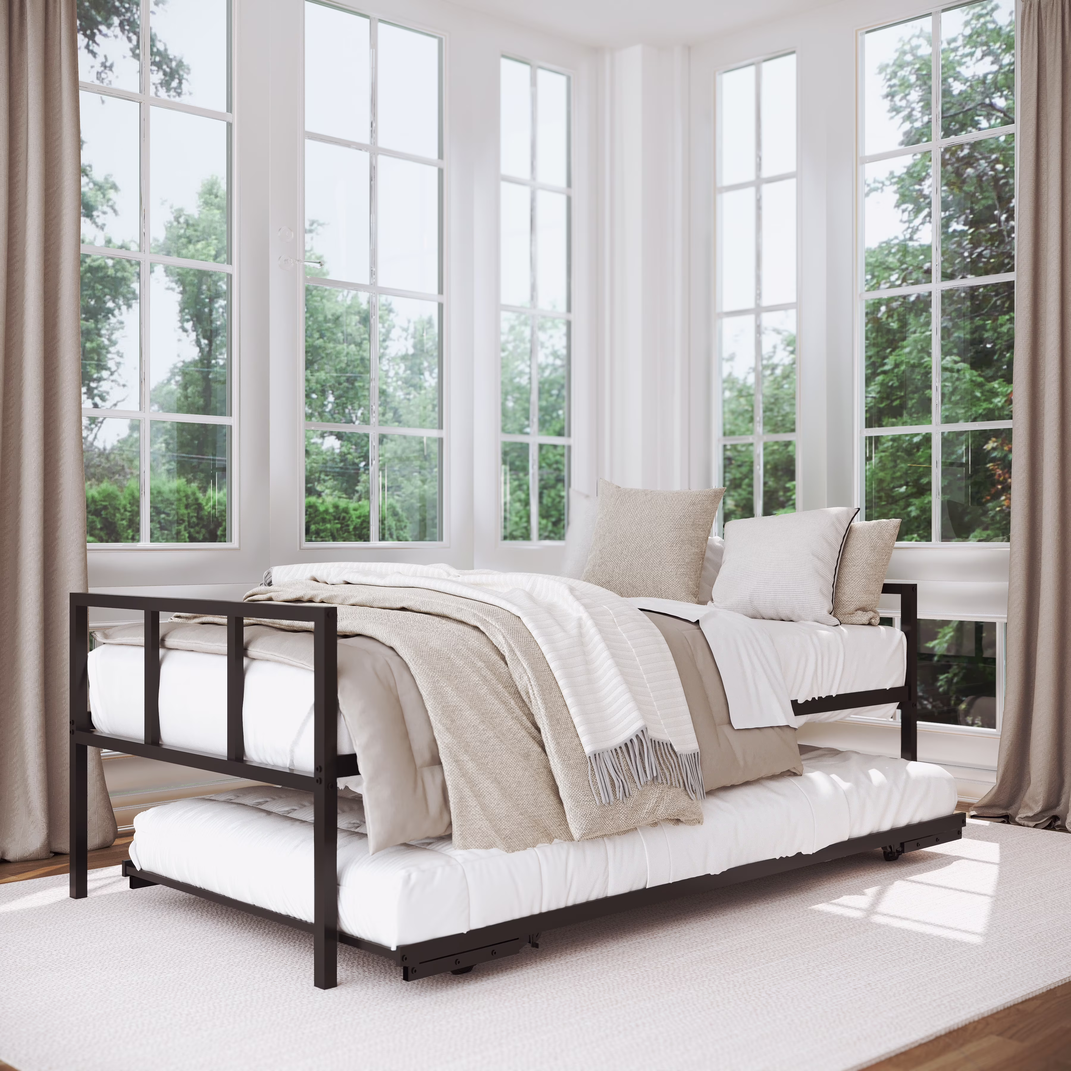 Twin Daybed and Fold-up Trundle Set, Frame Mattresses Sold Separately (Black)(Black)