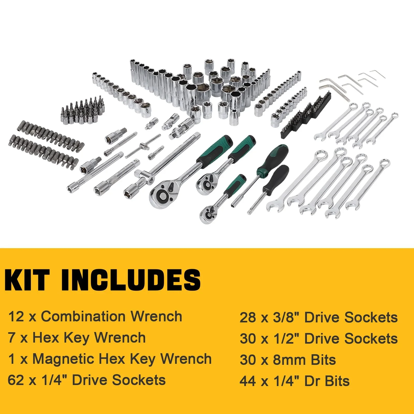 Mechanics Tools Kit and Socket Set, 1/2 ,1/4 & 3/8 Drive, 216-Piece