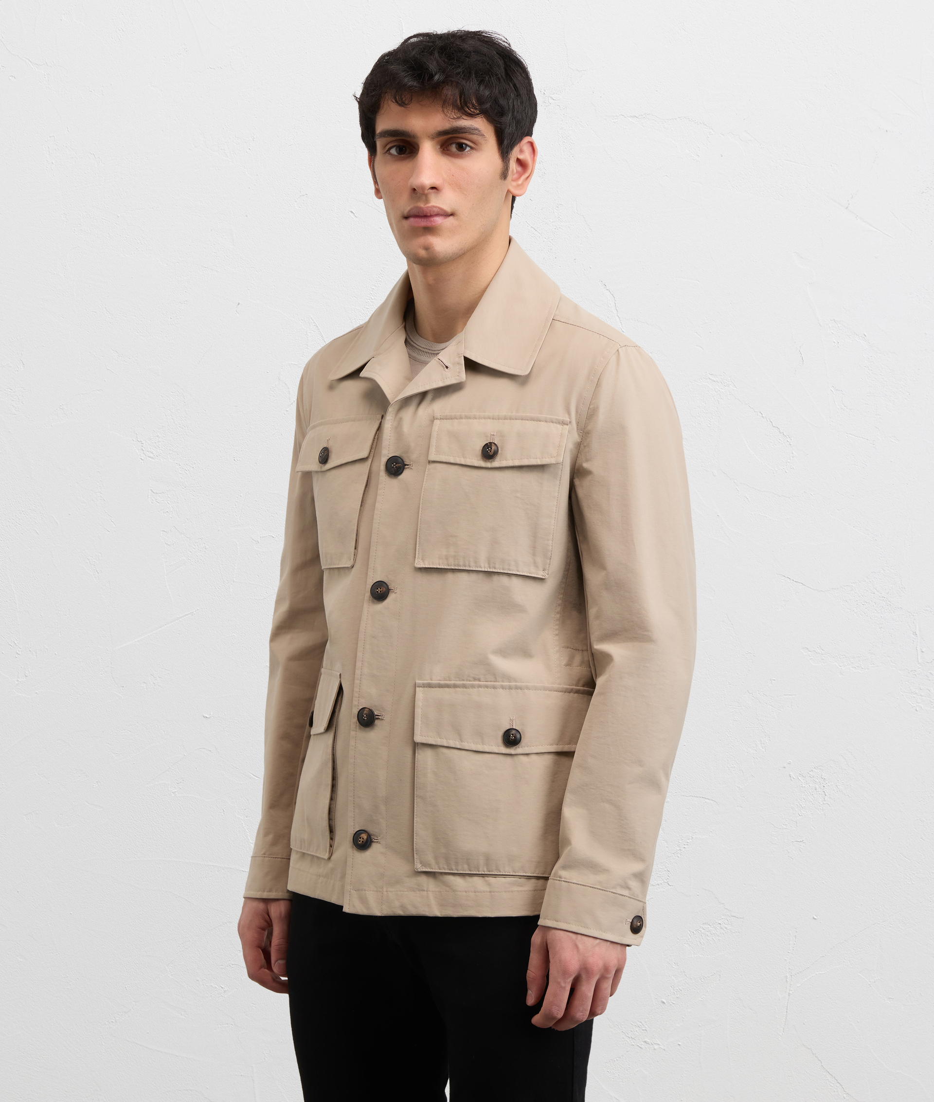 LIGHT BROWN WATER REPELLENT SAHARAN COTTON AND NYLON FIELD JACKET