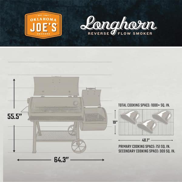 Longhorn Reverse Flow Offset Charcoal Smoker Grill in Black with 1,060 sq in Cooking Space Image 4