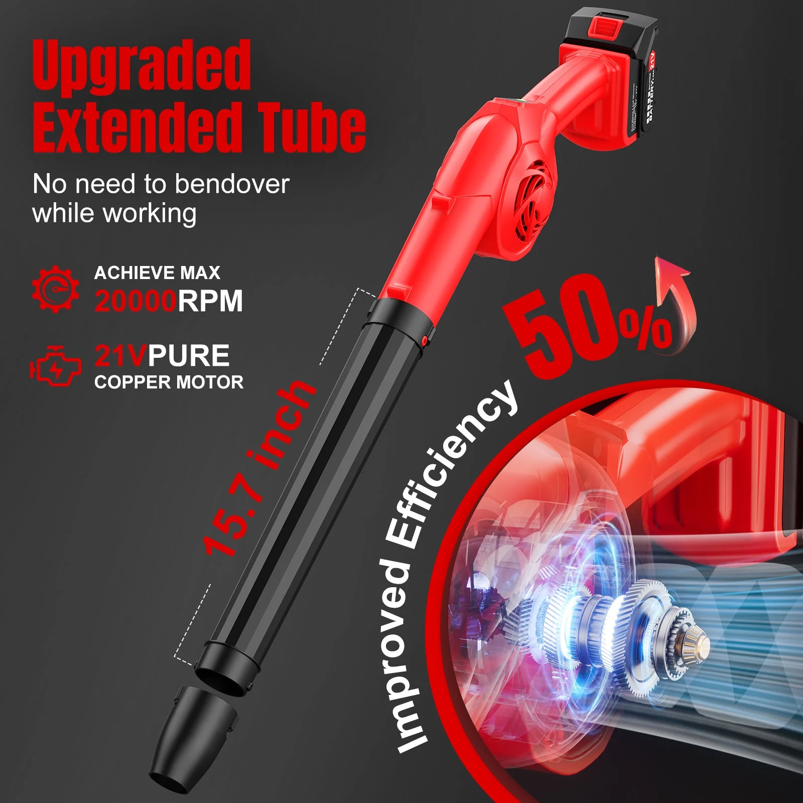 Tanbaby 21V Cordless Leaf Blower, 320CFM Electric Leaf Blowers, 3 Speed Mode, 330W 180MPH with 2x 2.5Ah Batteries, Lightweight Powered Blowers for Leaf/Snow/Dust Blowing(2 Amps)