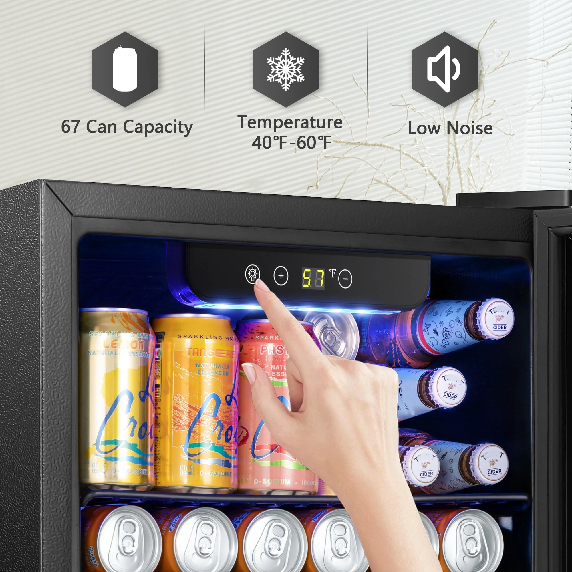 126 Can Beverage Refrigerator and Cooler with Glass Door for Home/Office/Bar-Black(3.2 cu ft) - Image 9