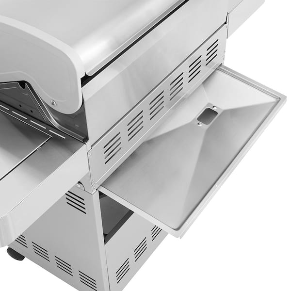 4-Burner Propane Gas Grill in Stainless with Clear View Lid. LED Controls and Side Burner