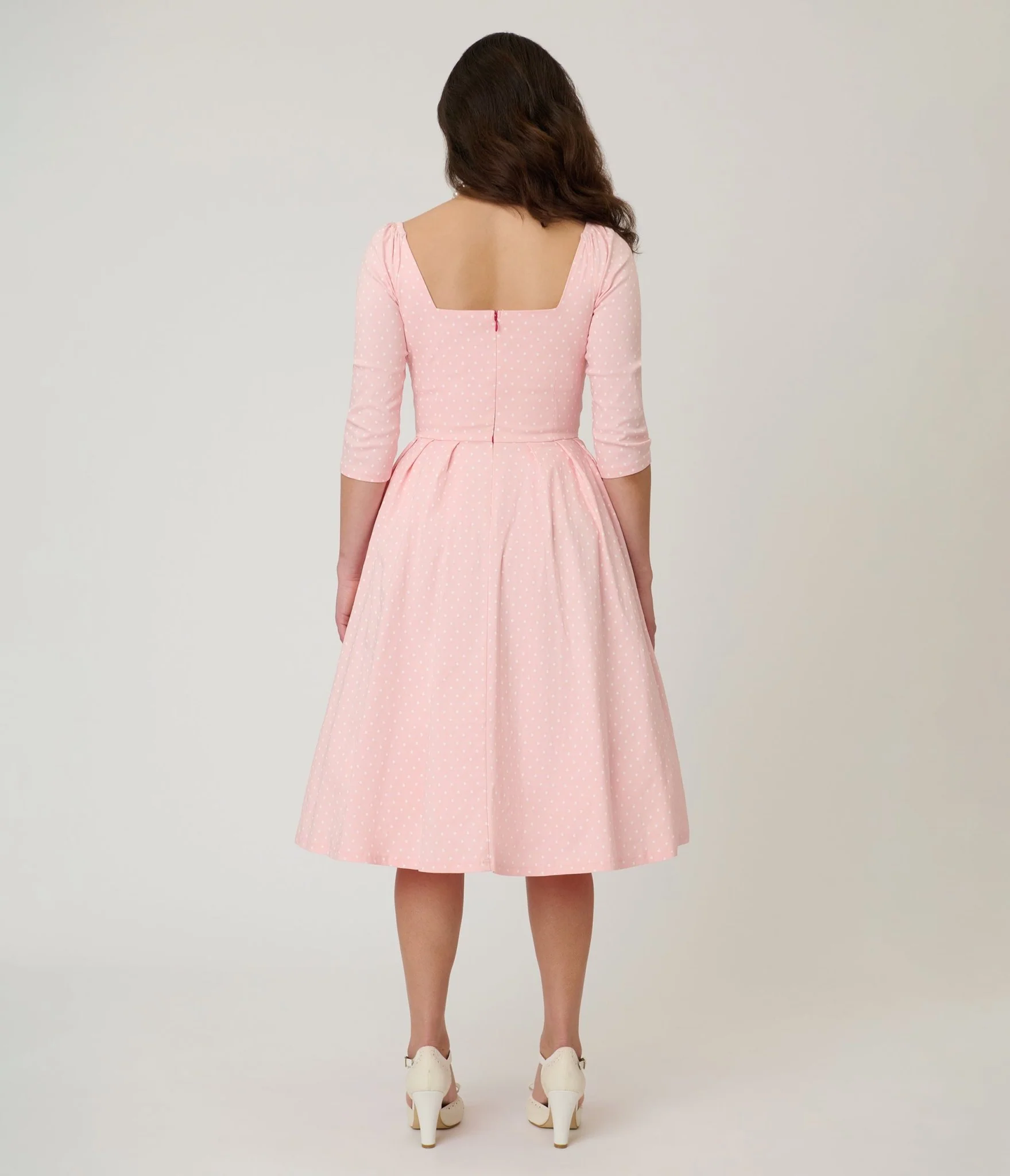 Unique Vintage Light Pink Pin Dot Lamar Swing Dress