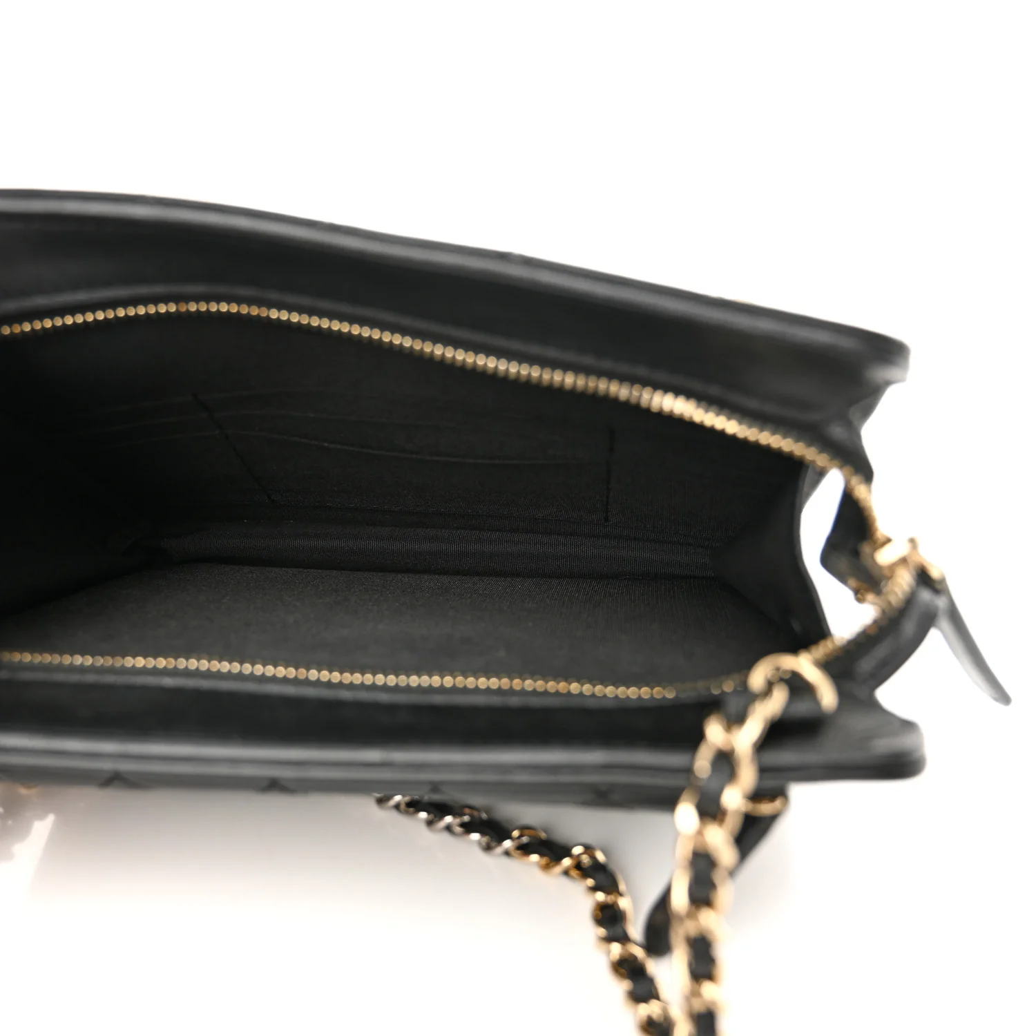 Lambskin Quilted Square Front Pocket Clutch With Chain Black