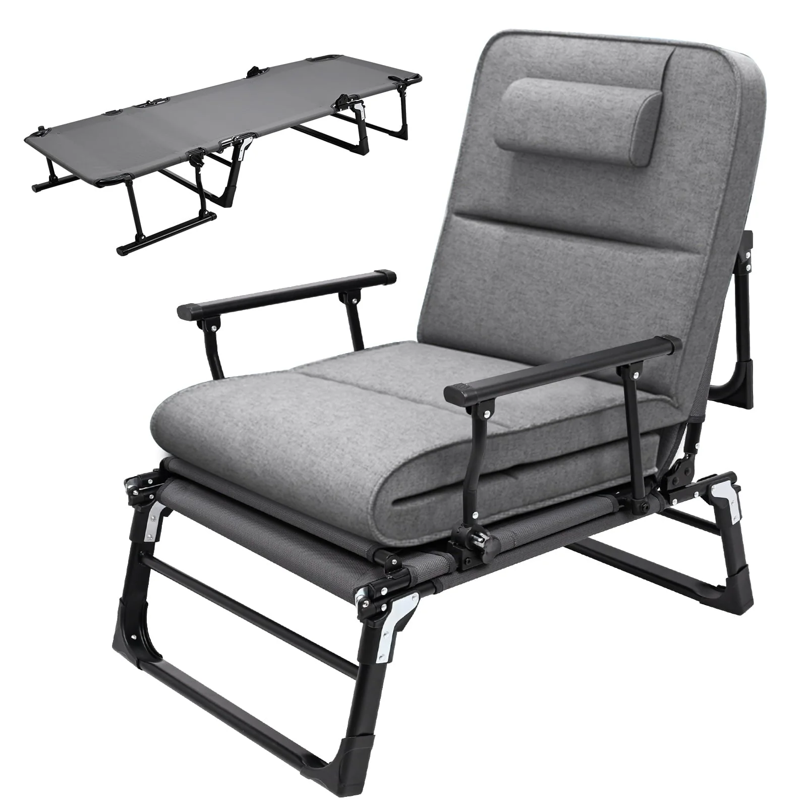 FICISOG Portable Beds Frame with Mattress, Foldaway Rest Cots for Adults Kids, Gray