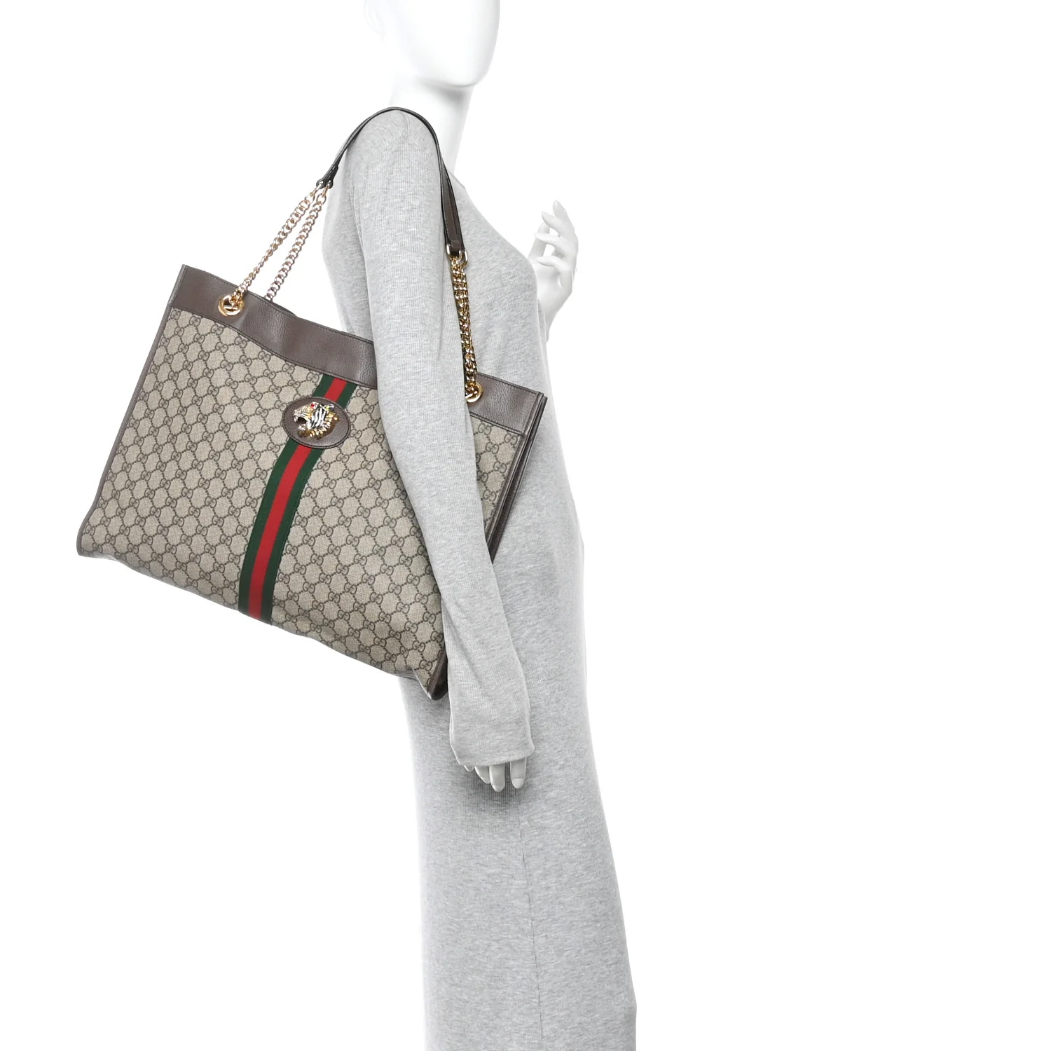 GG Supreme Monogram Large Rajah Chain Tote Beige New Acero