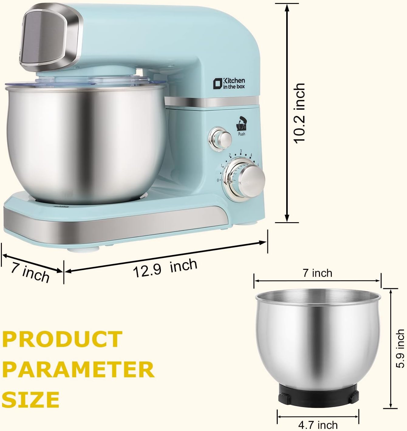 Kitchen in the box Stand Mixer, 3.2Qt Small Electric Food Mixer, 6 Speeds Portable Lightweight Kitchen Mixer for Daily Use with Egg Whisk, Dough Hook, Flat Beater