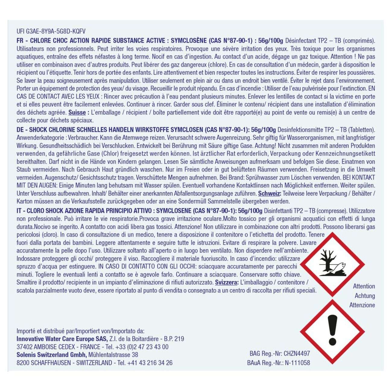 Chlore choc pastille 20g Marina 1,2kg