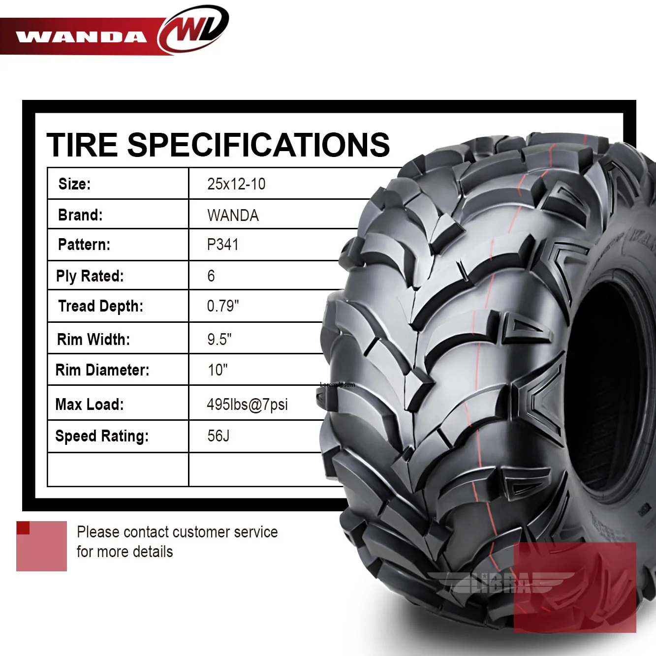 Wanda ATV/UTV Tires 25x12 - 10 25x12x10 /6PR P341 - 10161, Set 2
