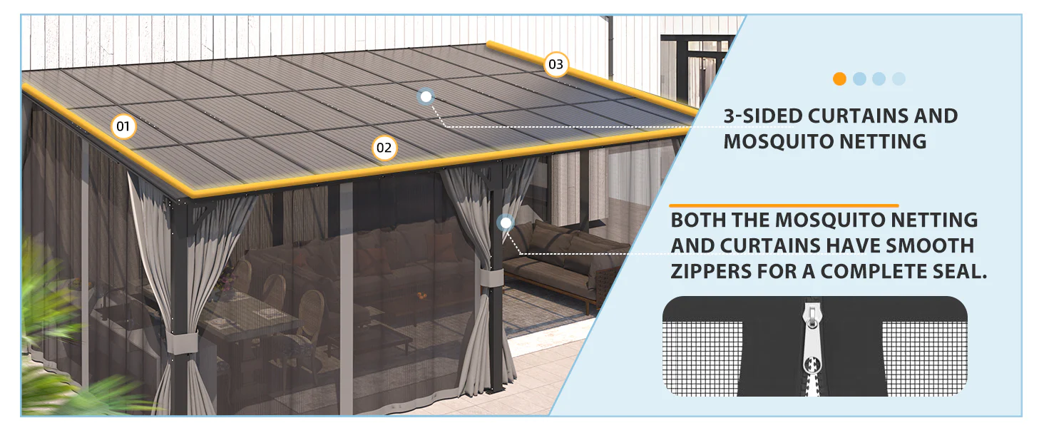 gazebo with netting and curtains