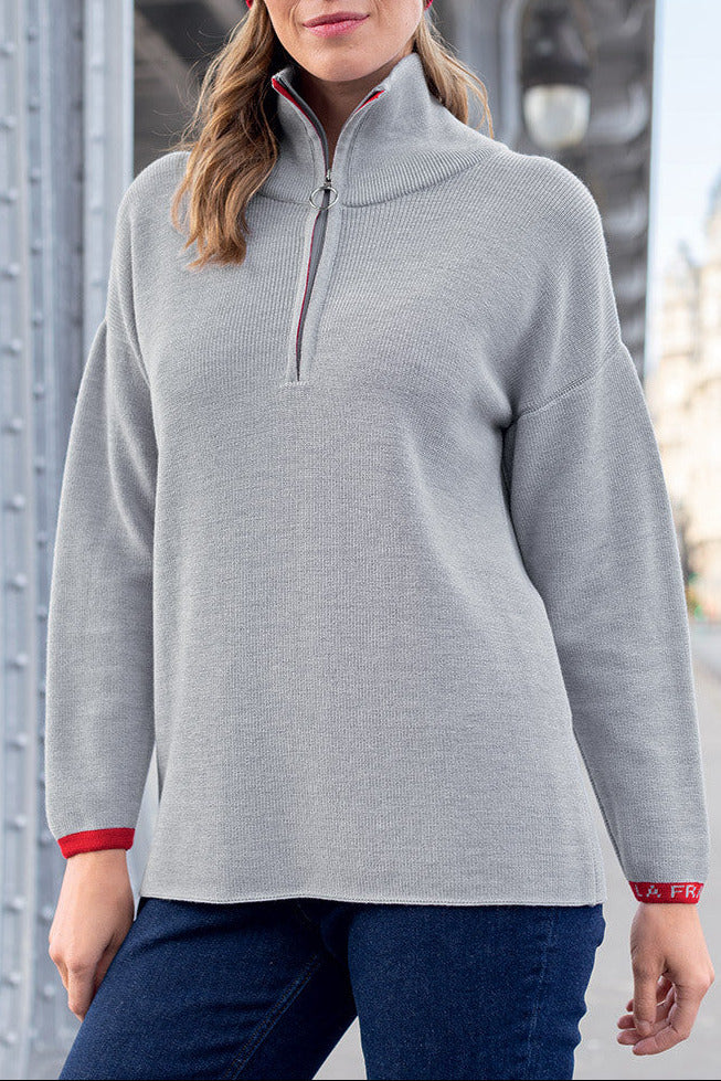 Pull col camioneur gris perle