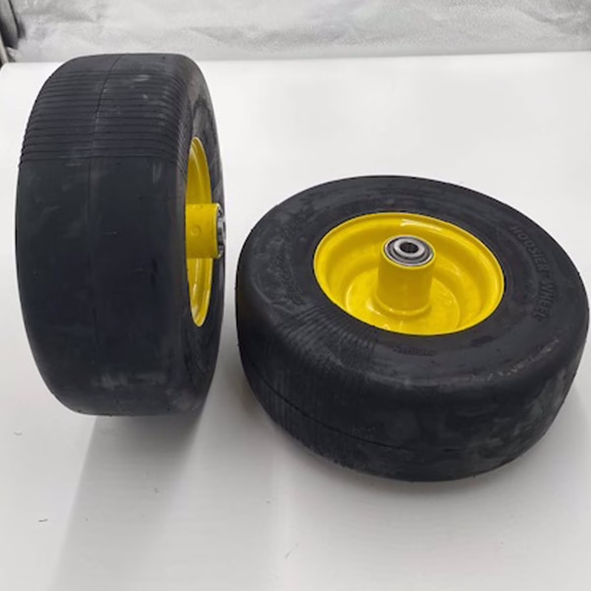 SET of 2 13x5.00-6 Flat Free Yellow Lawn Mower Wheel Assembly 5/8 Inch Hub
